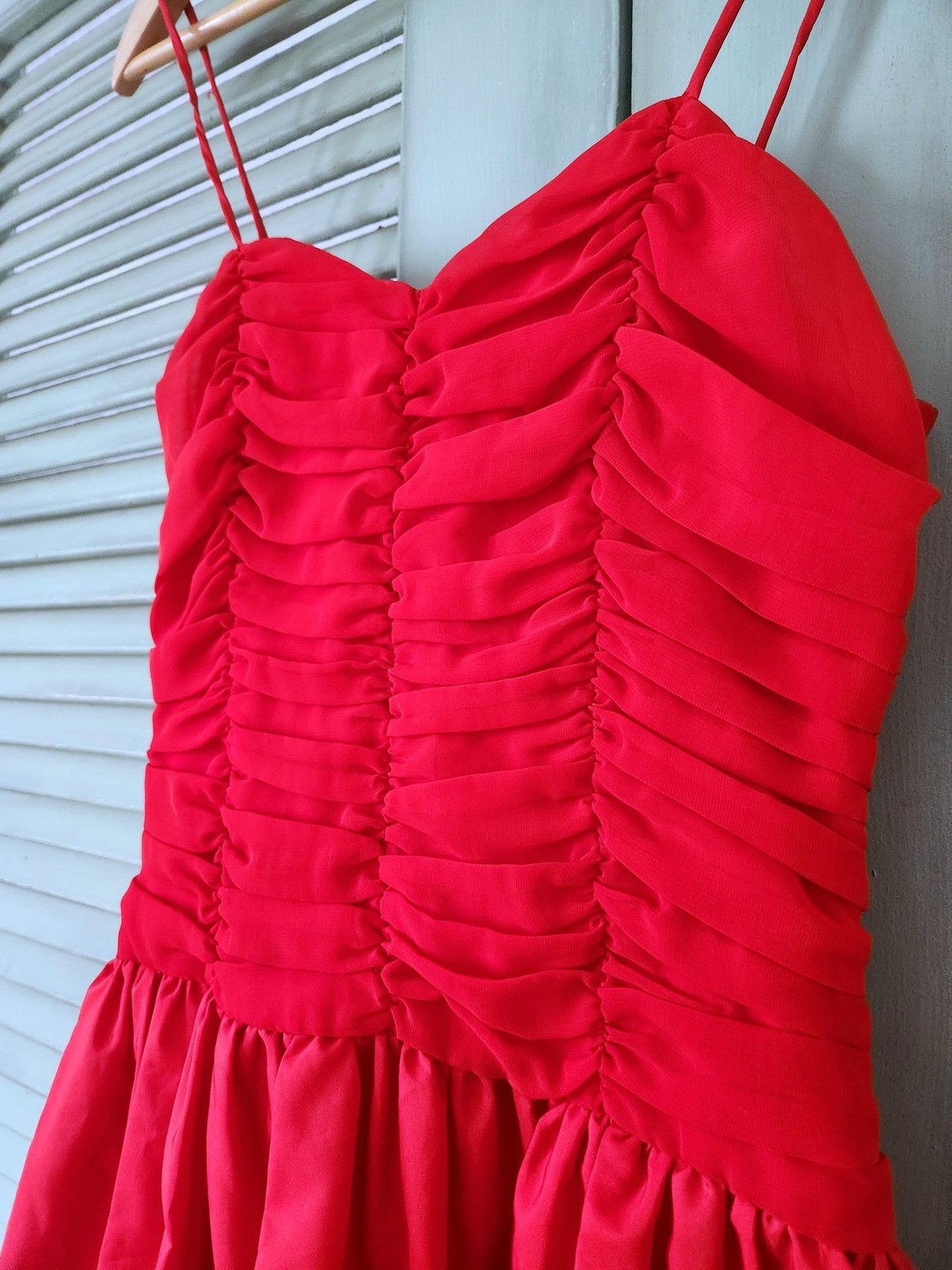 1970s Vintage Ruched Red Party Dress: Joy Stevens, Women’s Small