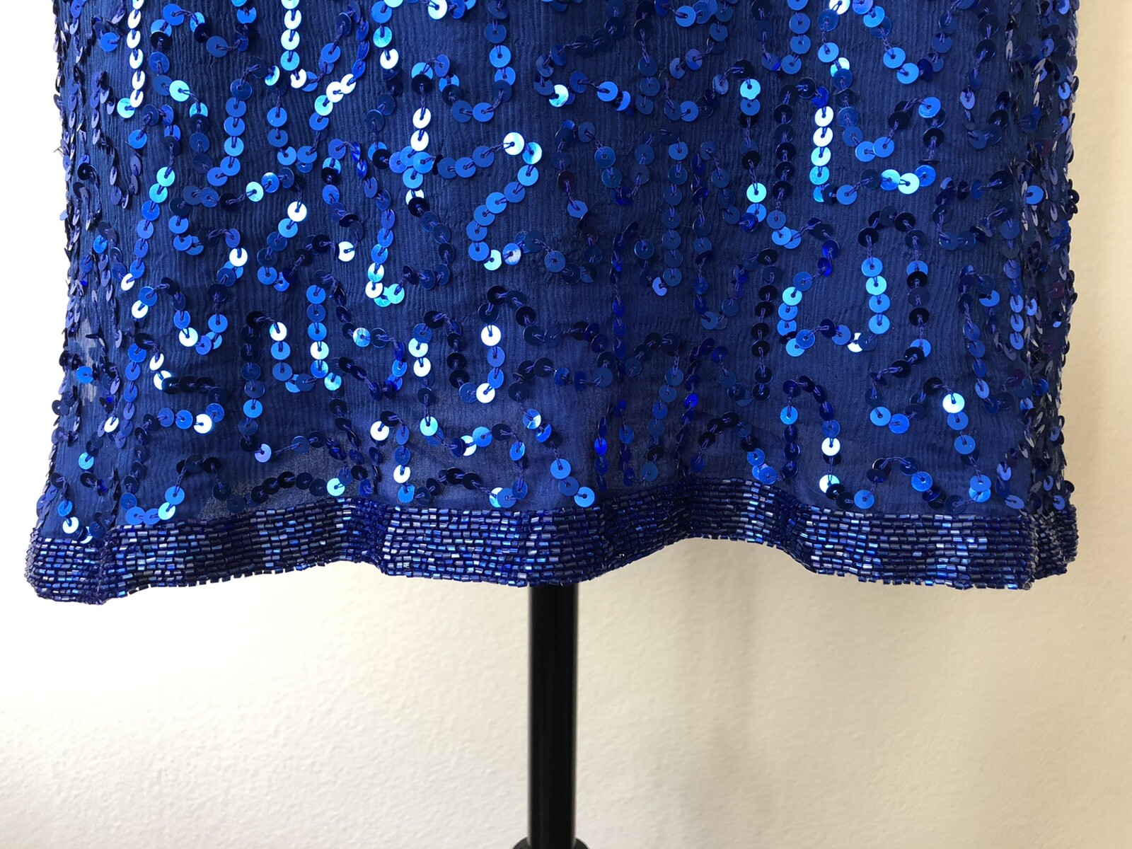 Vintage ’80s Joseph Le Bon Royal Blue Sequined & Beaded Tunic Top Cutout L/XL