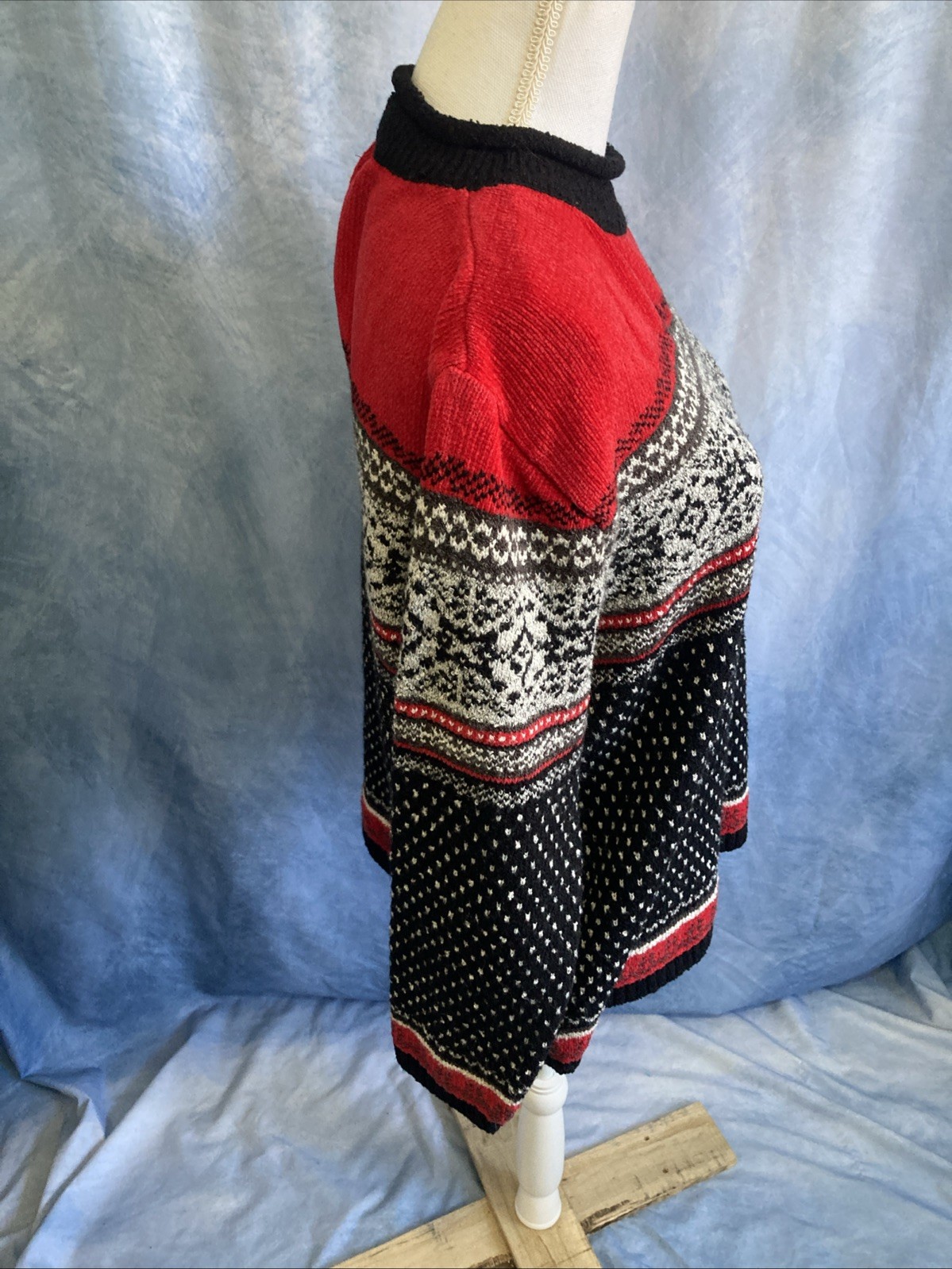 Vintage Claudia D Red Fair Isle Sweater Medium Nordic Knit 90s Ski Pullover GUC