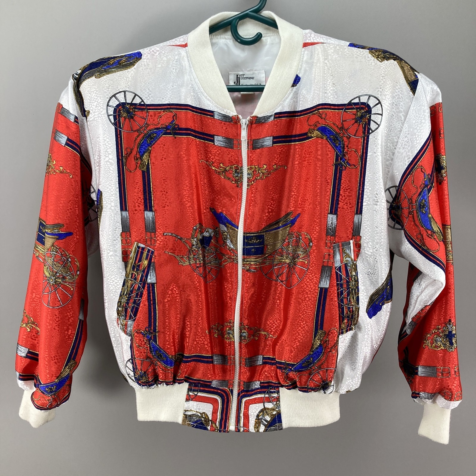 Gold Carriage Print Bomber Jacket Women’s 16 Full Zip Just Justine Windbreaker