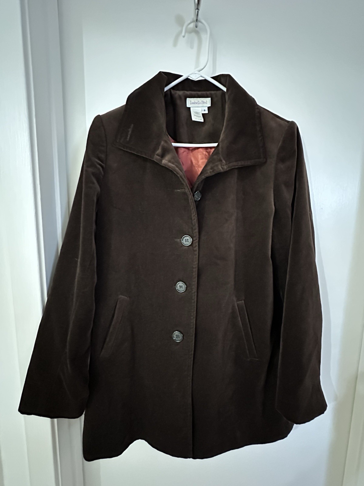 Vintage Isabella Bird 90s Women Velvet Classic Jacket Coat Chocolate Brown Sz 8