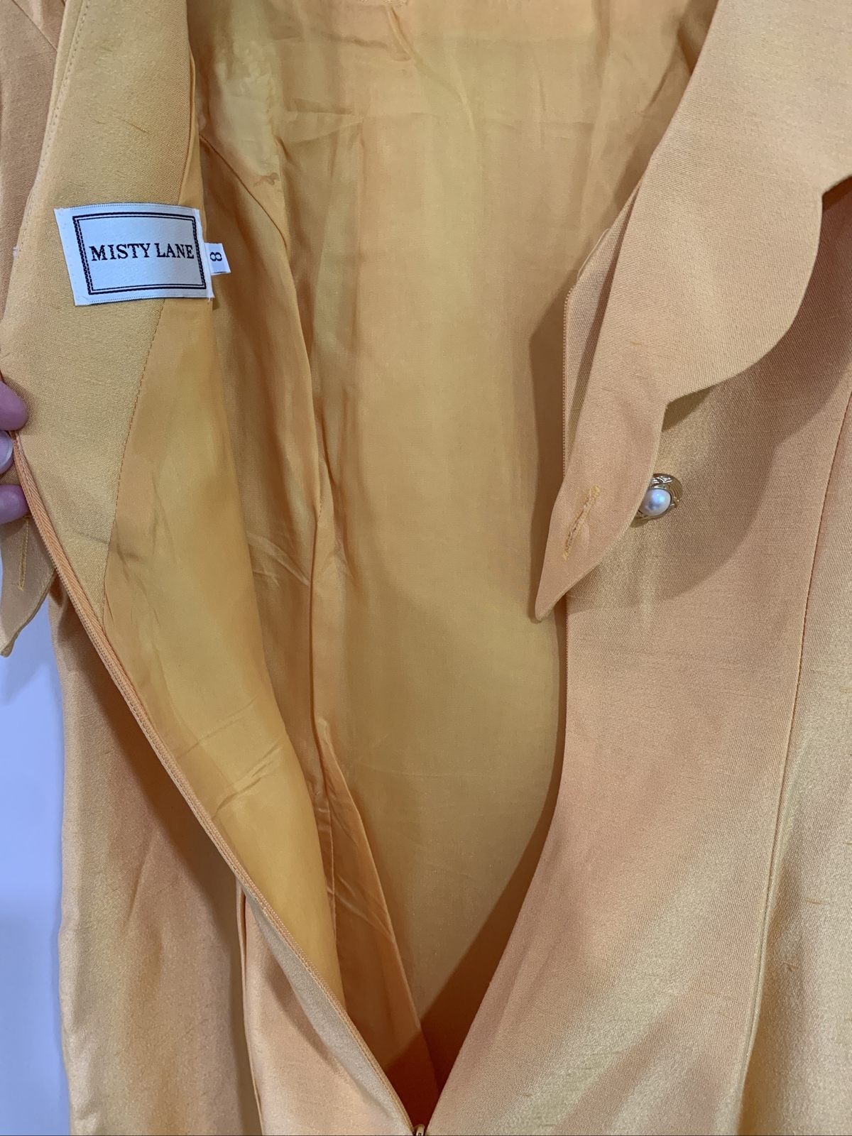 Vintage 80’s Scalloped Collar Yellow Dress Misty Lane Womens sz 8 Cottagecore