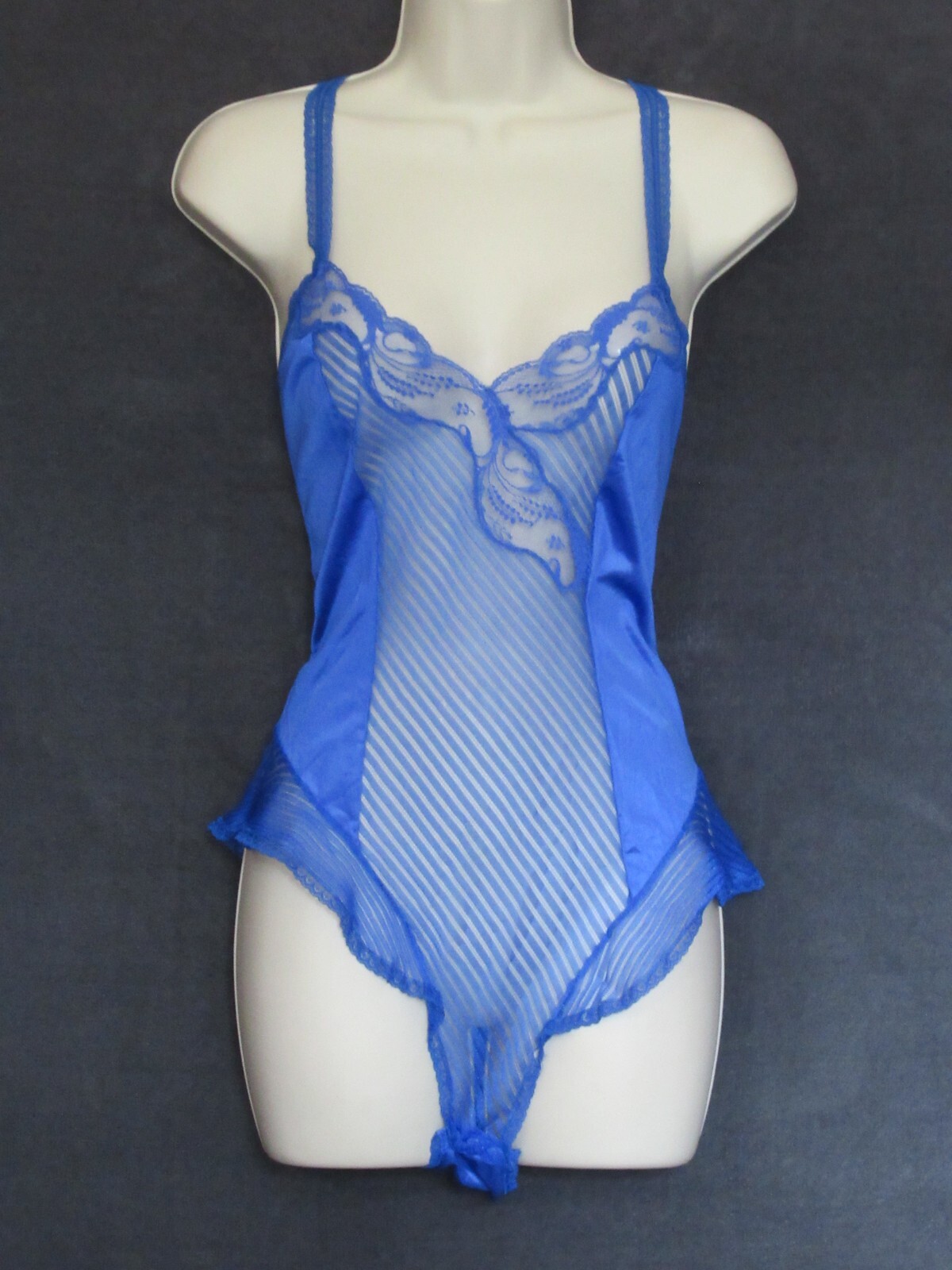 Vintage Bestform Blue Nylon Poly Lace Sexy Sheer Flutter Ruffle Teddy Lingerie M