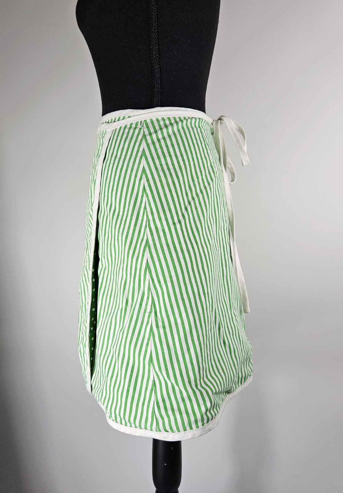 RETRO VINTAGE 1970S AUSTIN HILL *REVERSABLE* WRAP SKIRT GREEN POLKA DOT/ STRIPES