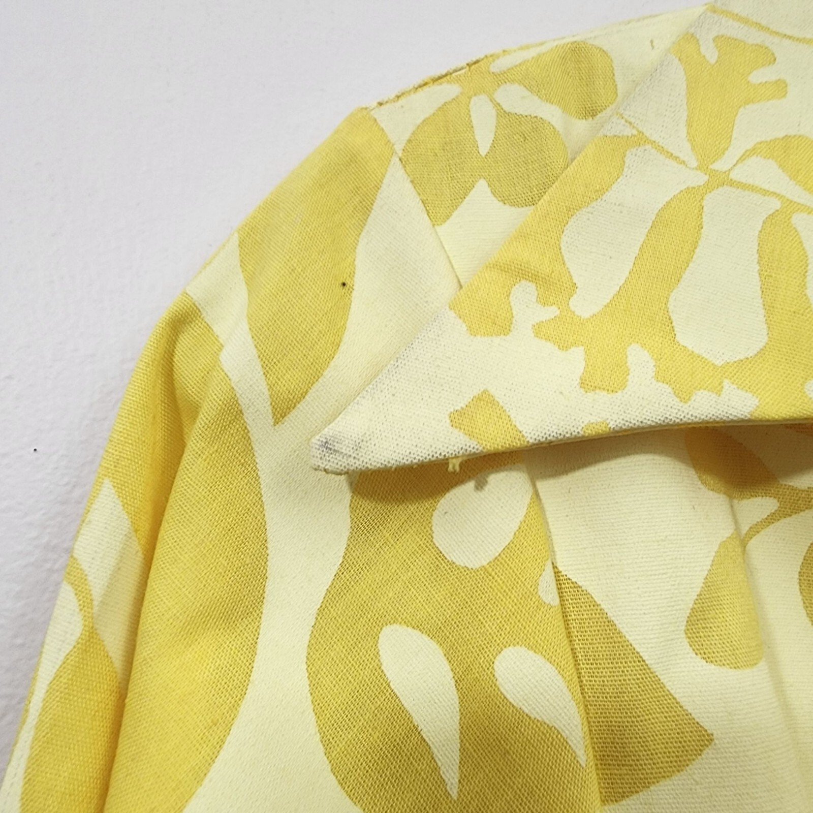 Ruth Clarage 1960s Vintage hand painted yellow floral long sleeve belted dress