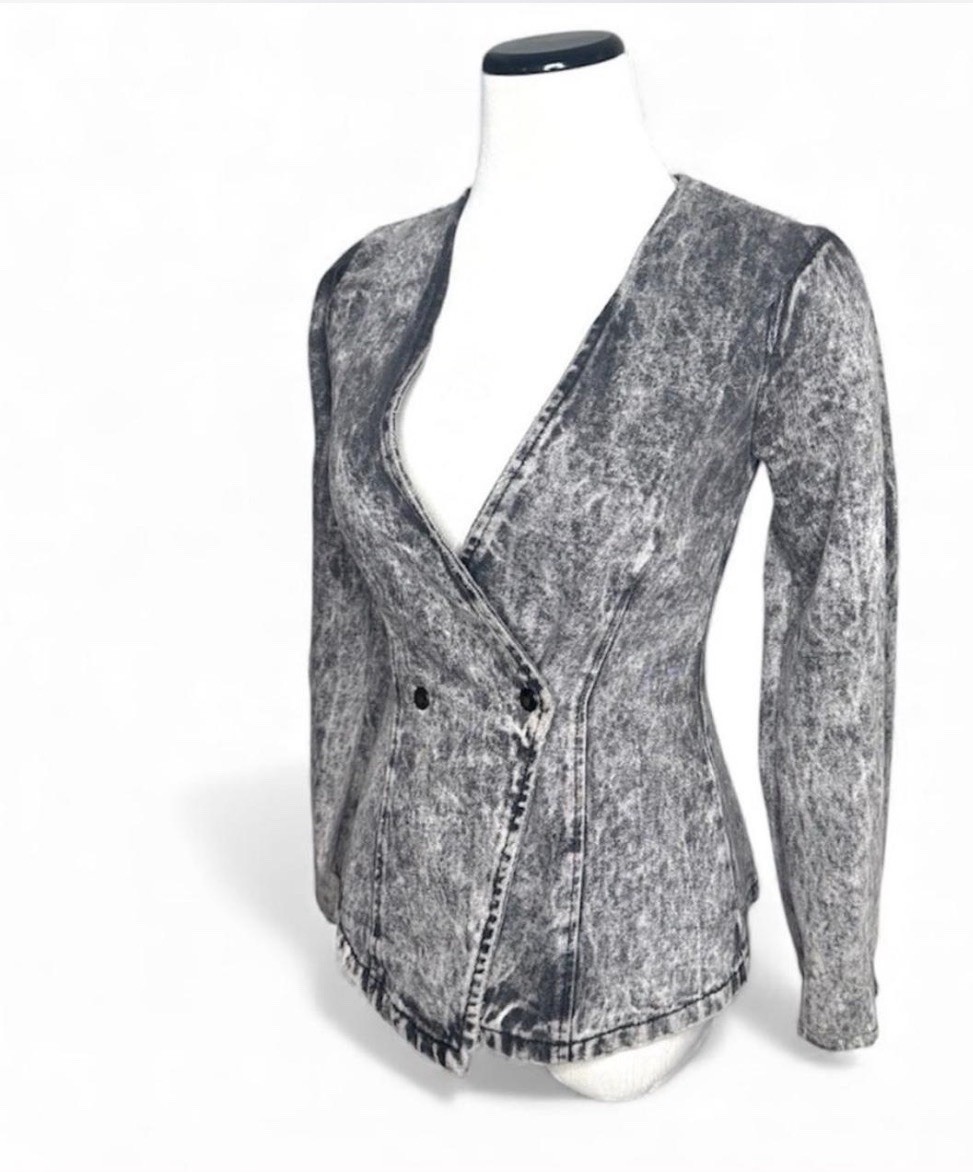 Paris Blues Acid Wash Denim Bomber Jacket Size XS – S Vintage 90s Black