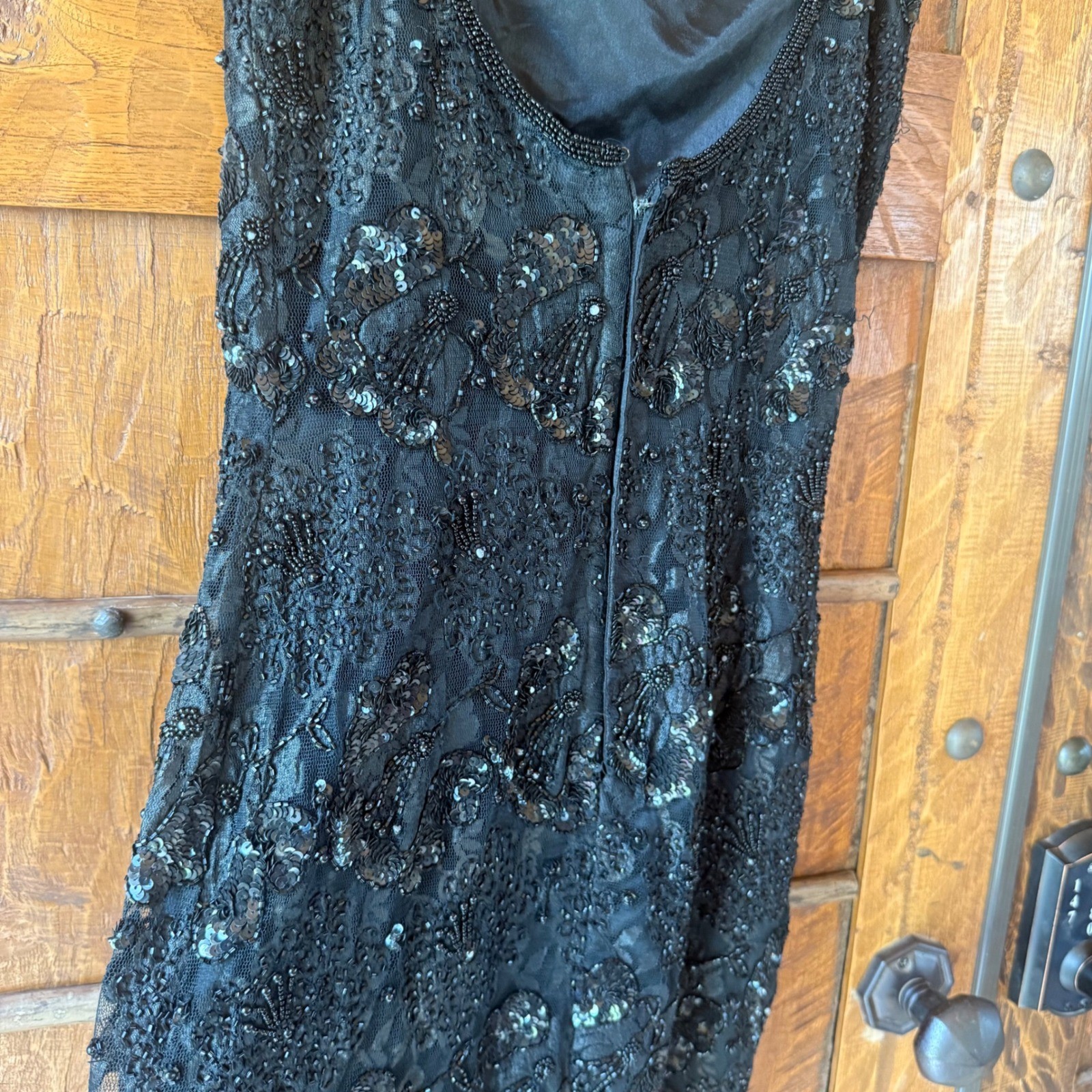 Vintage Badge Black Beaded Sequin Lace Cocktail Wedding Dress Women Sz 7 Sheath