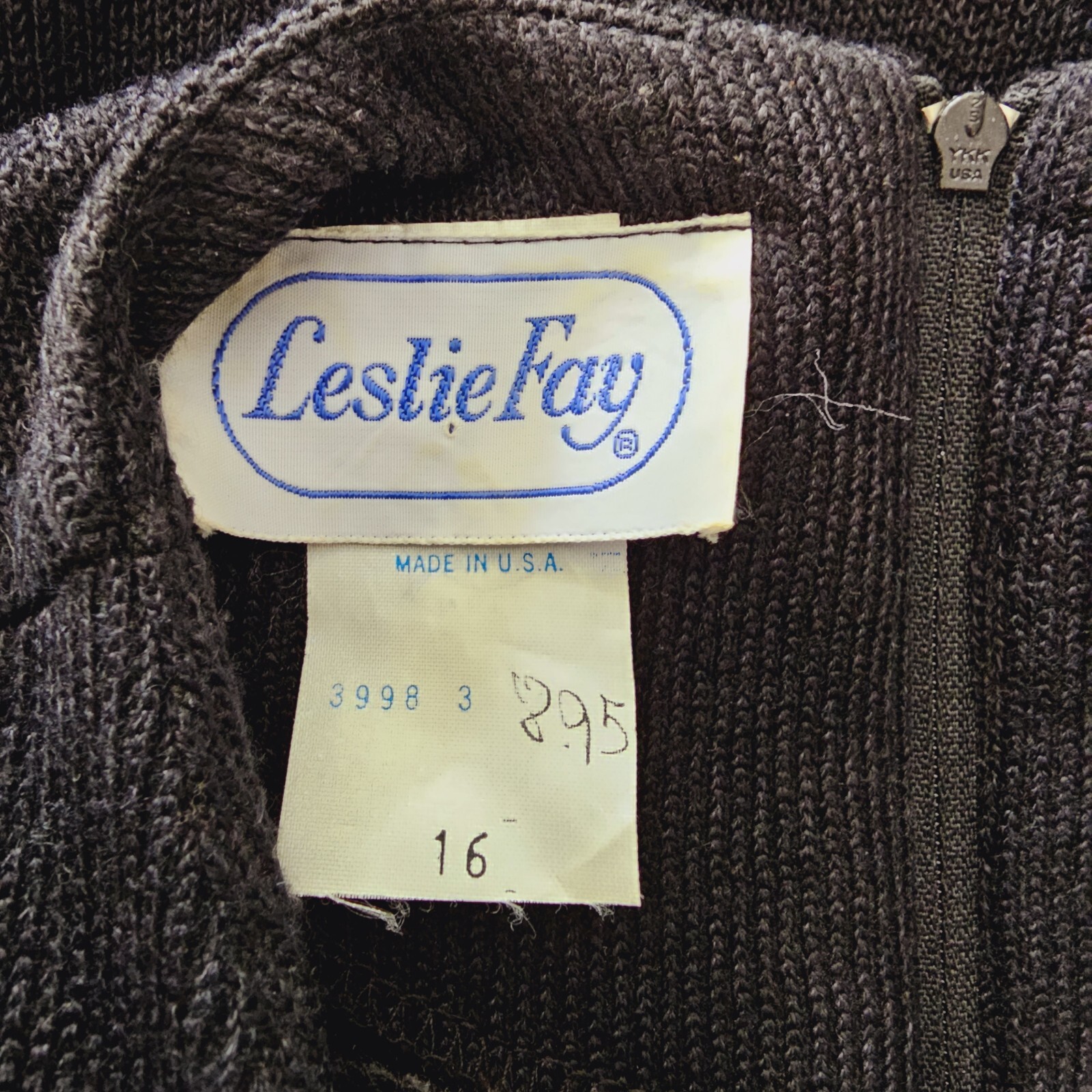 Vintage Leslie Fay Black Knit Sweater Layer Puff Sequin Sleeves Sz 16 (F2)