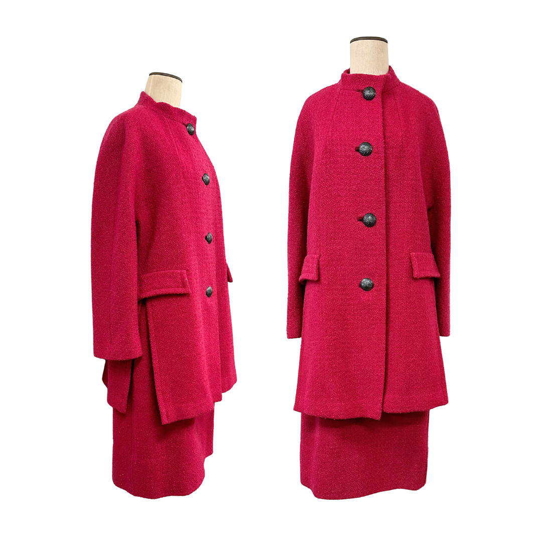 Vintage 1960s Magenta Berry Tweed Two Piece Jacket and Skirt Suit Set