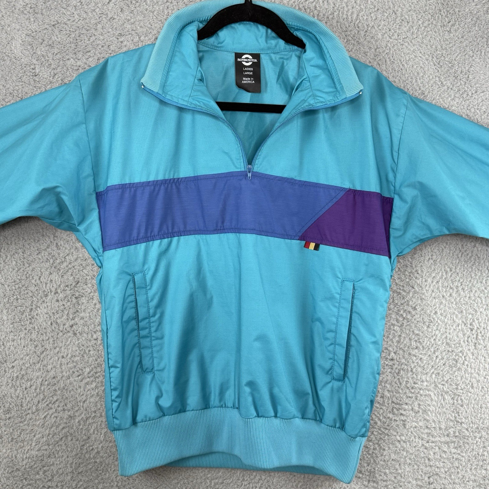 Vintage 80s Sunbuster 1/4 Zip Windbreaker Jacket Women’s Large Teal Purple Retro
