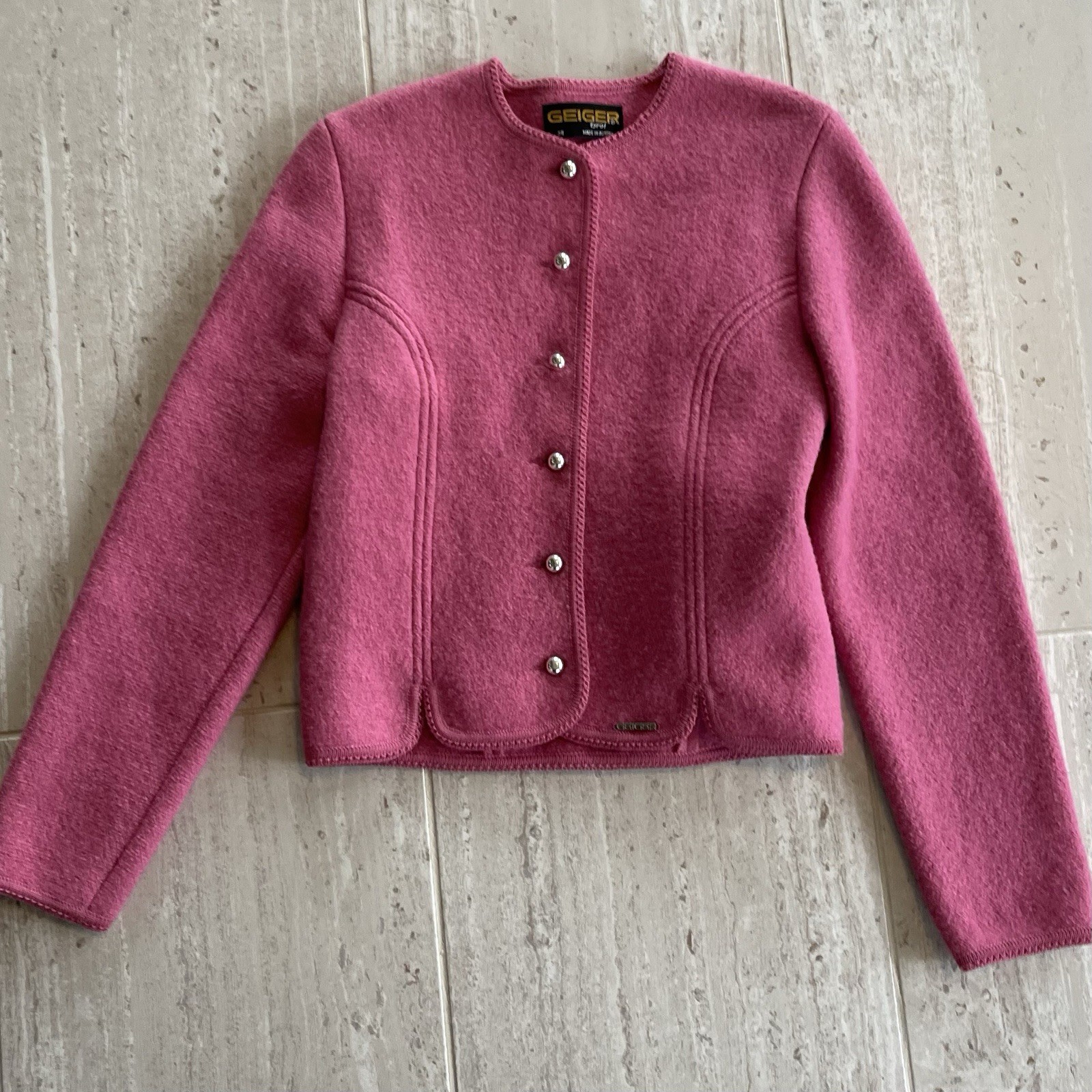 Vintage Geiger Tyrol Pink Pure New Wool Cardigan Jacket Women’s Size 38 Austria