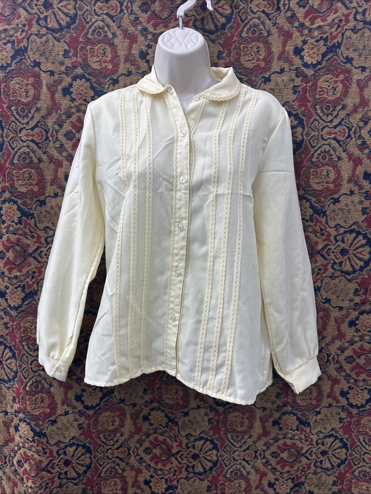 Vintage 80’s Women’s Pat Fashions Cream Blouse Size Large Canary Yellow