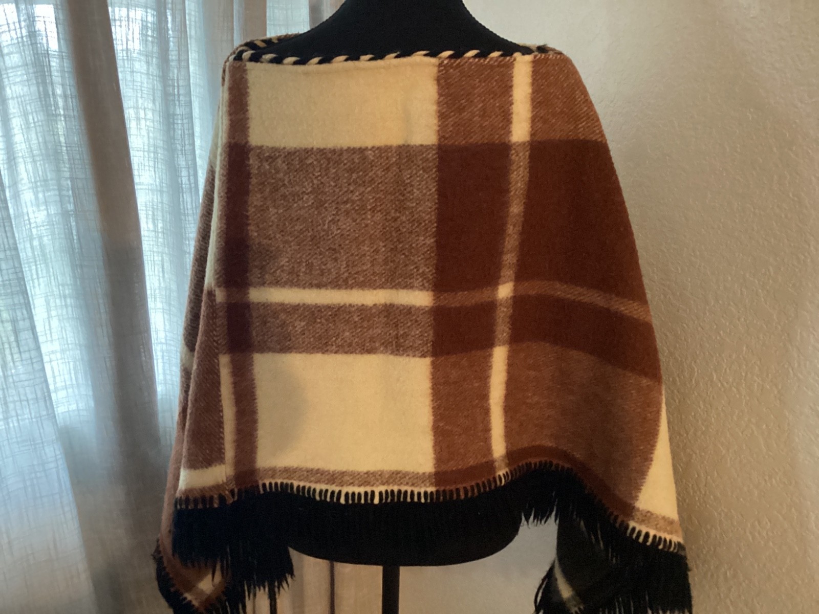 Vintage 70’s reversible Wool Hippie-chic Shawl Poncho