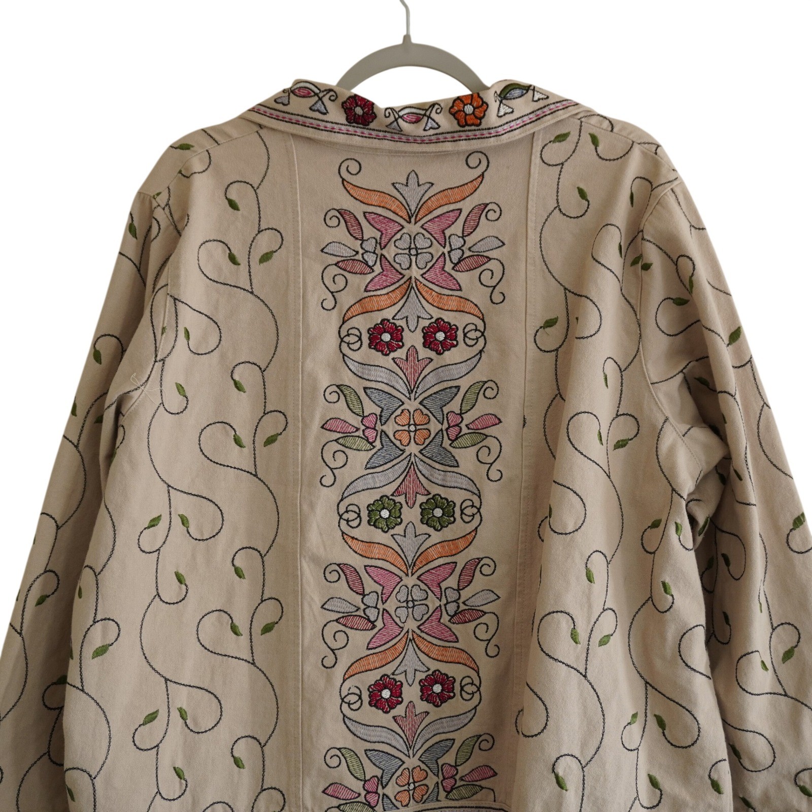 Denim & Co Tan Embroidered Floral Cotton Jacket Plus Size 1X Cottagecore Boho