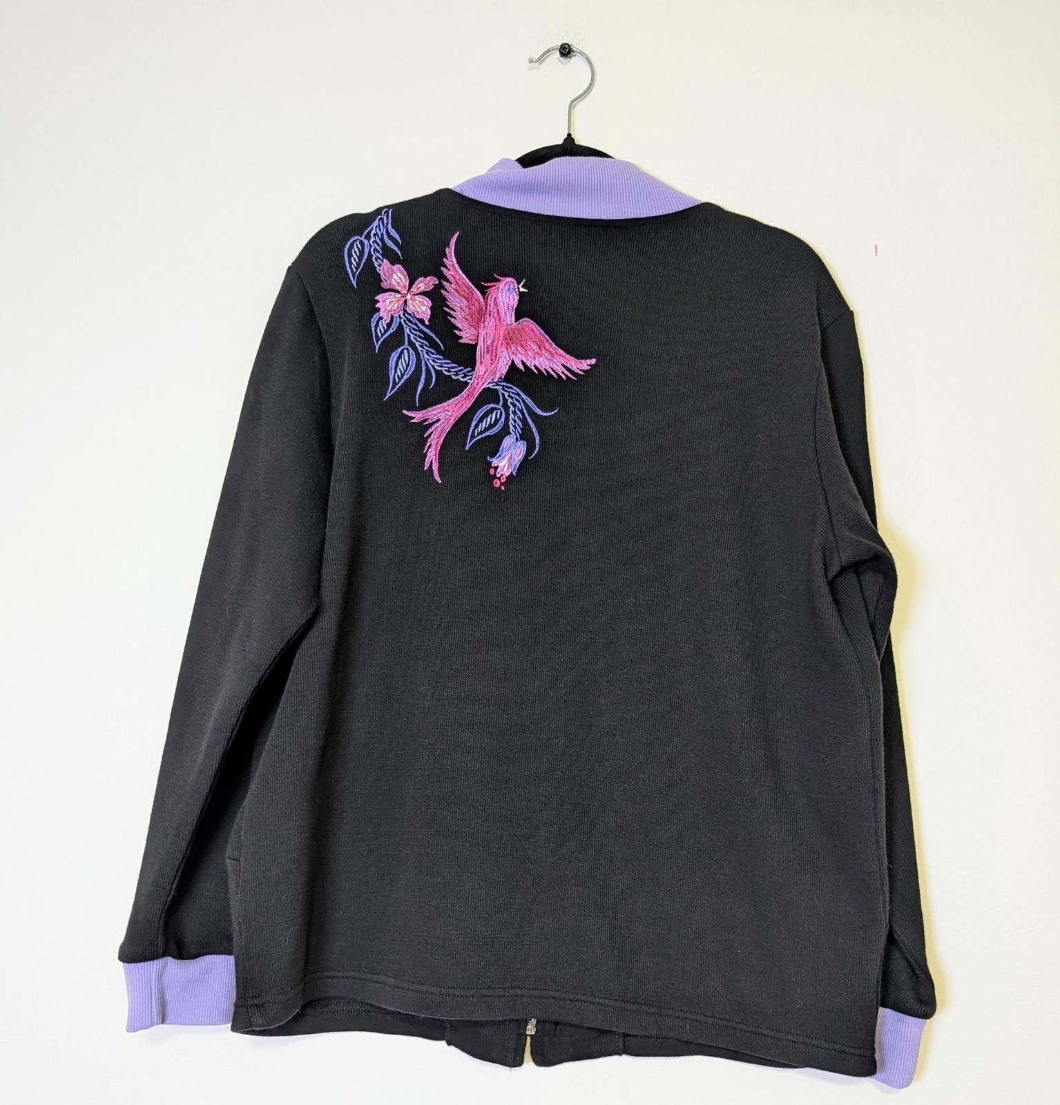 Vintage Bob Mackie Wearable Art Embroidered Bird Jacket Medium Black Maximalist