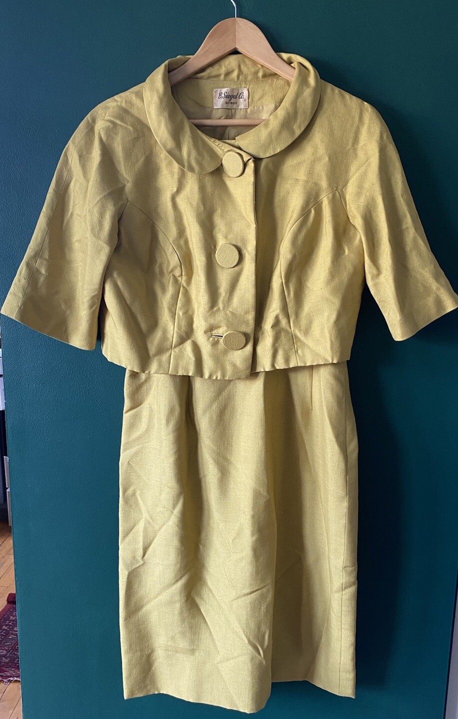 Vintage 60s Silk Dress Green Chartreuse Cocktail Party Shantung Beaded Large