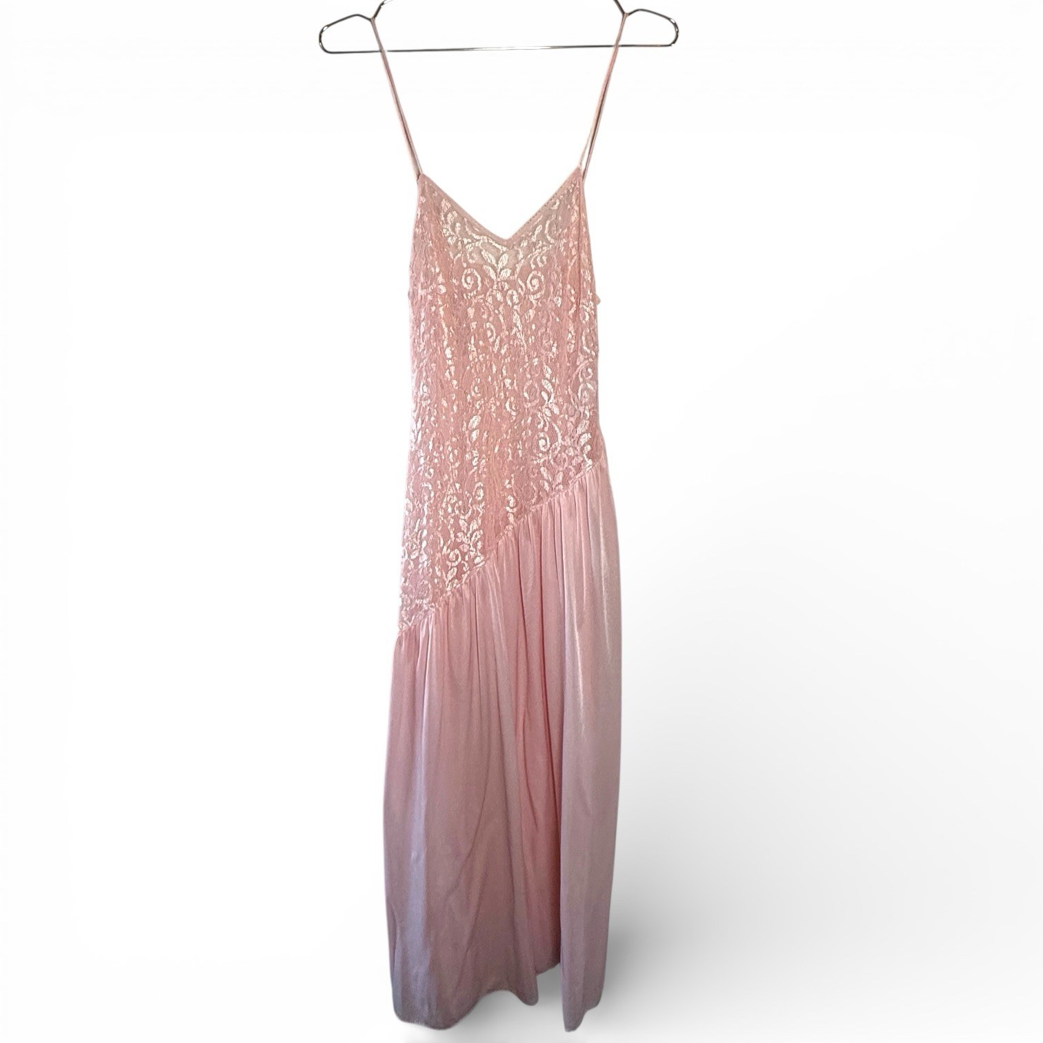 Vintage Pink Lace Slip Size Small Nightgown Lingerie Lace Ethereal Fairy Whimsi