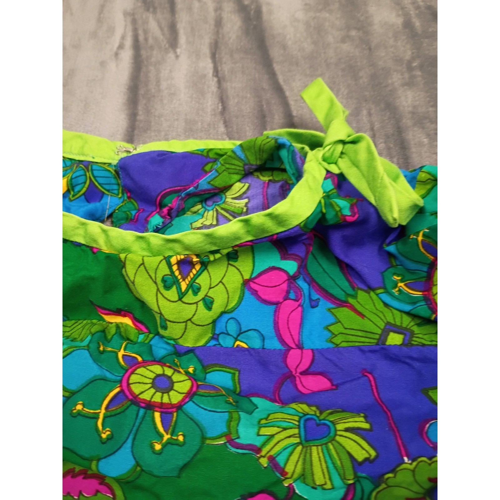 Vintage Made in Hawaii Maxi Dress 10 Green Blue Psychedelic Floral 70s Wrap