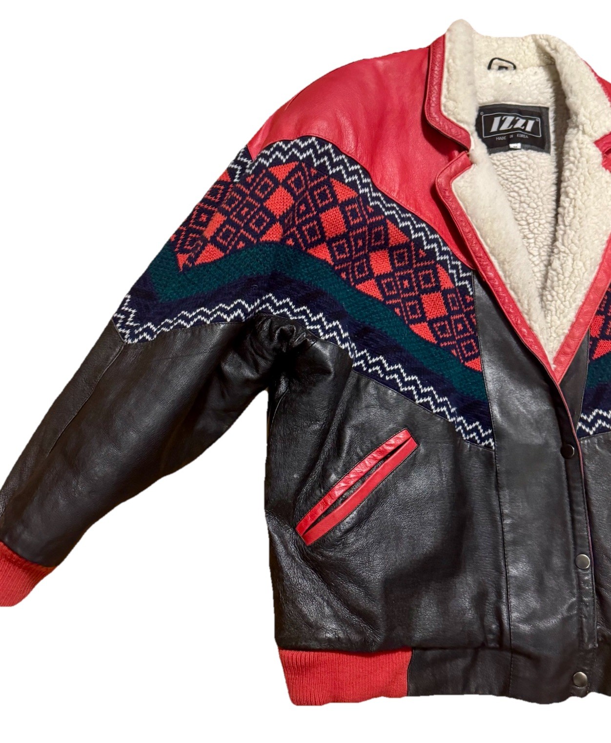 Vintage 90s IZZI Leather Lined Jacket Mixed Pattern/Color Sz. M