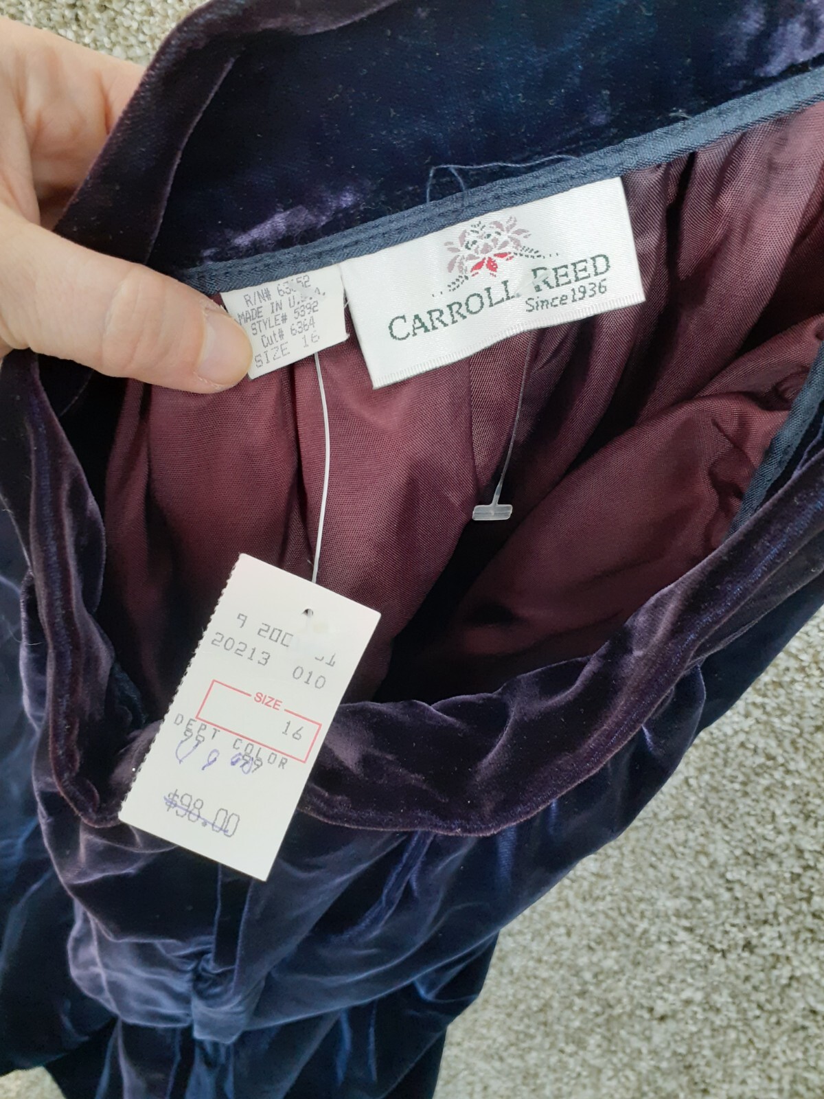 Vtg Carroll Reed Skirt Women’s 16 Plum Purple Velvet Pleated Midi Full NWT Retro