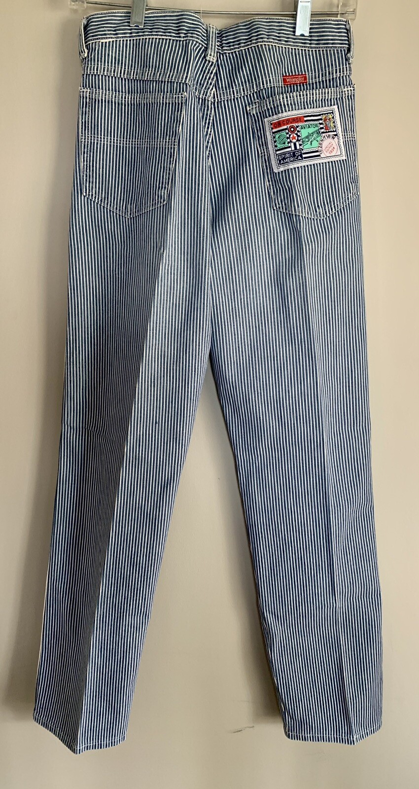 Vintage Wranglers 29×32 High Waisted Vertical Striped Conductor Jeans