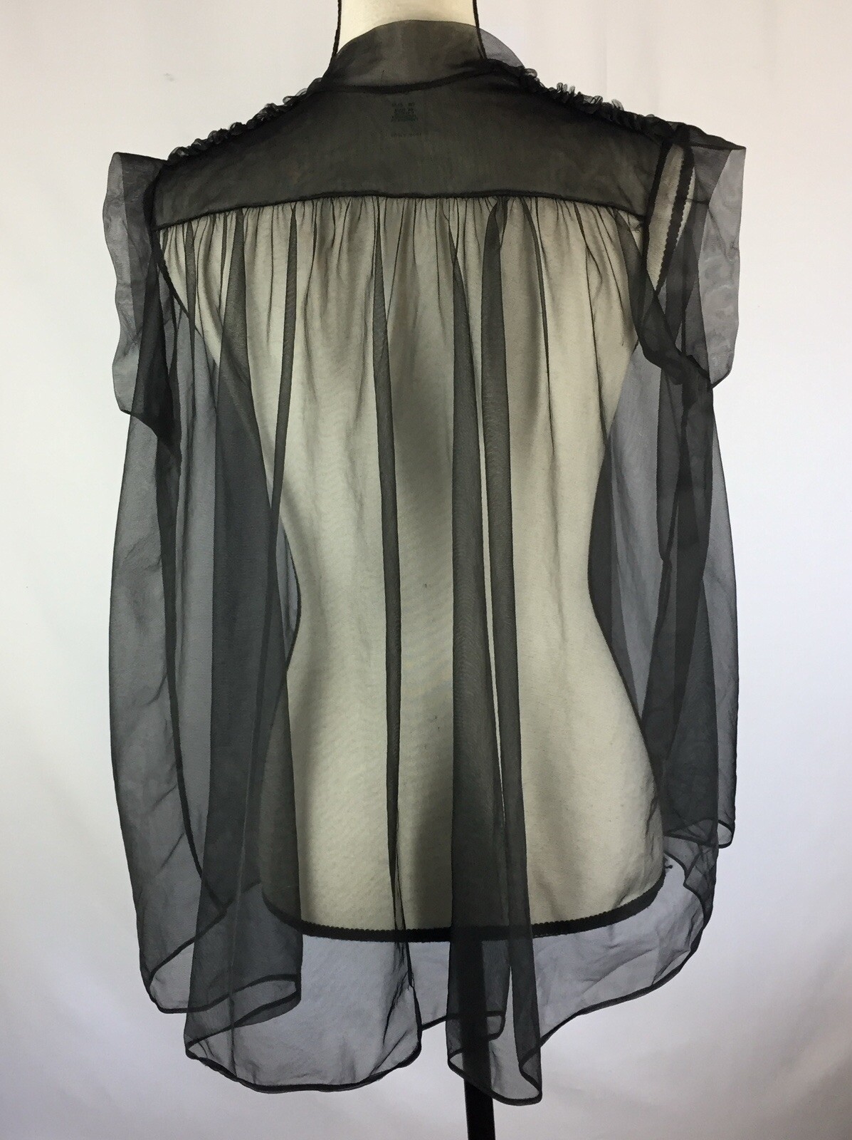 Vintage 60s Black Nylon Small Babydoll Short Robe Bed Jacket Open Front Sheer