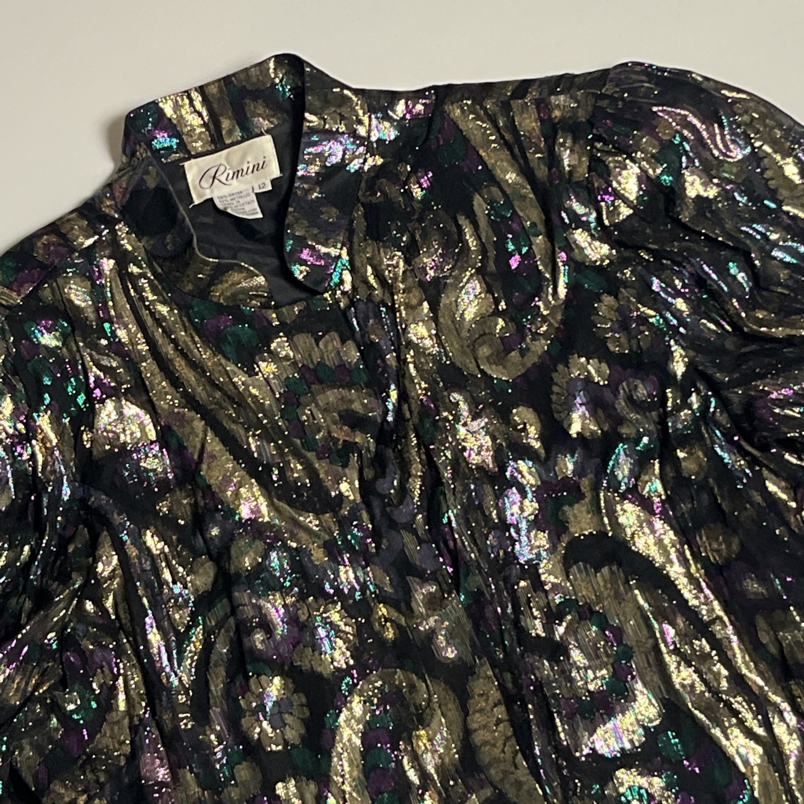 Vtg Rimini Metallic Gold Paisley Brocade Evening Jacket 80s Puffy Shoulder Sz 12