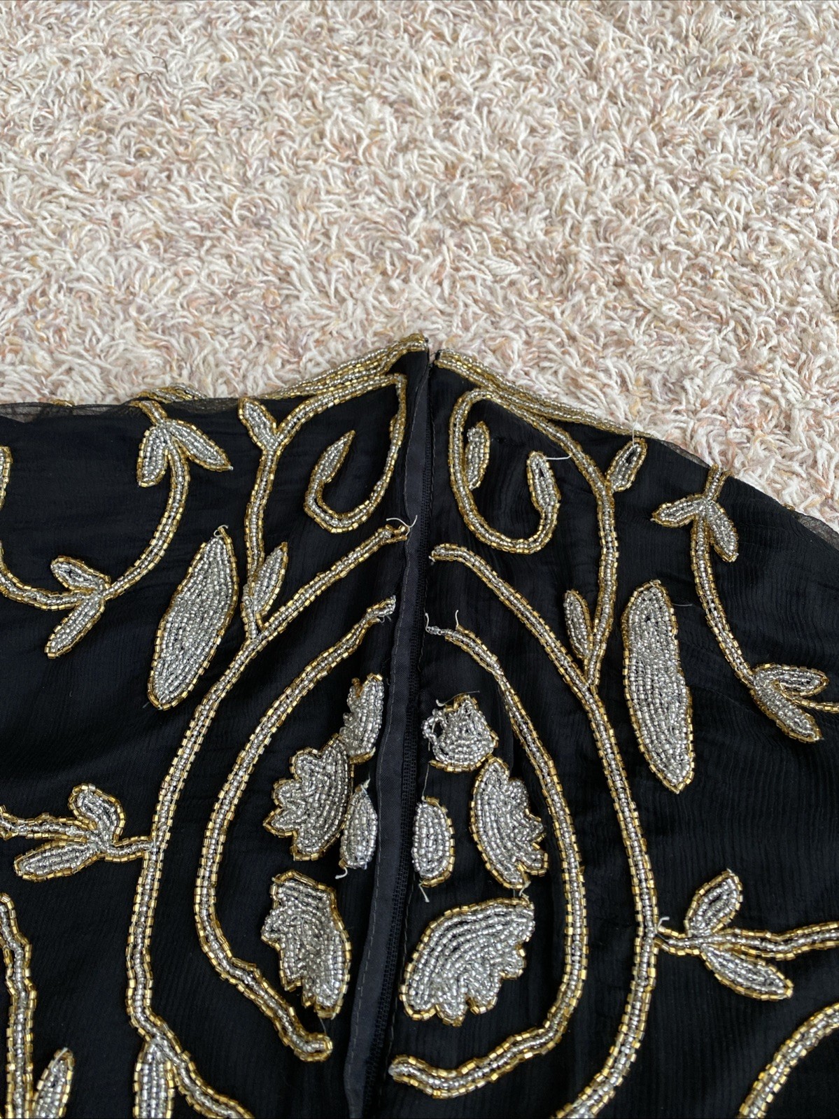Vtg Carina Women’s Lot Of 2 Silk Beaded Two Piece Outfit Top Skirt Black Sz 3XL