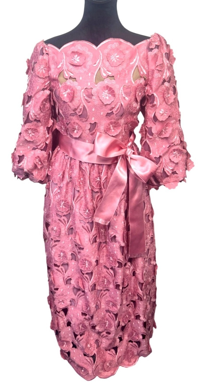 Vtg Richilene Floral Applique Maxi Dress Mauve Pink Party Vintage USA Made ILGWU