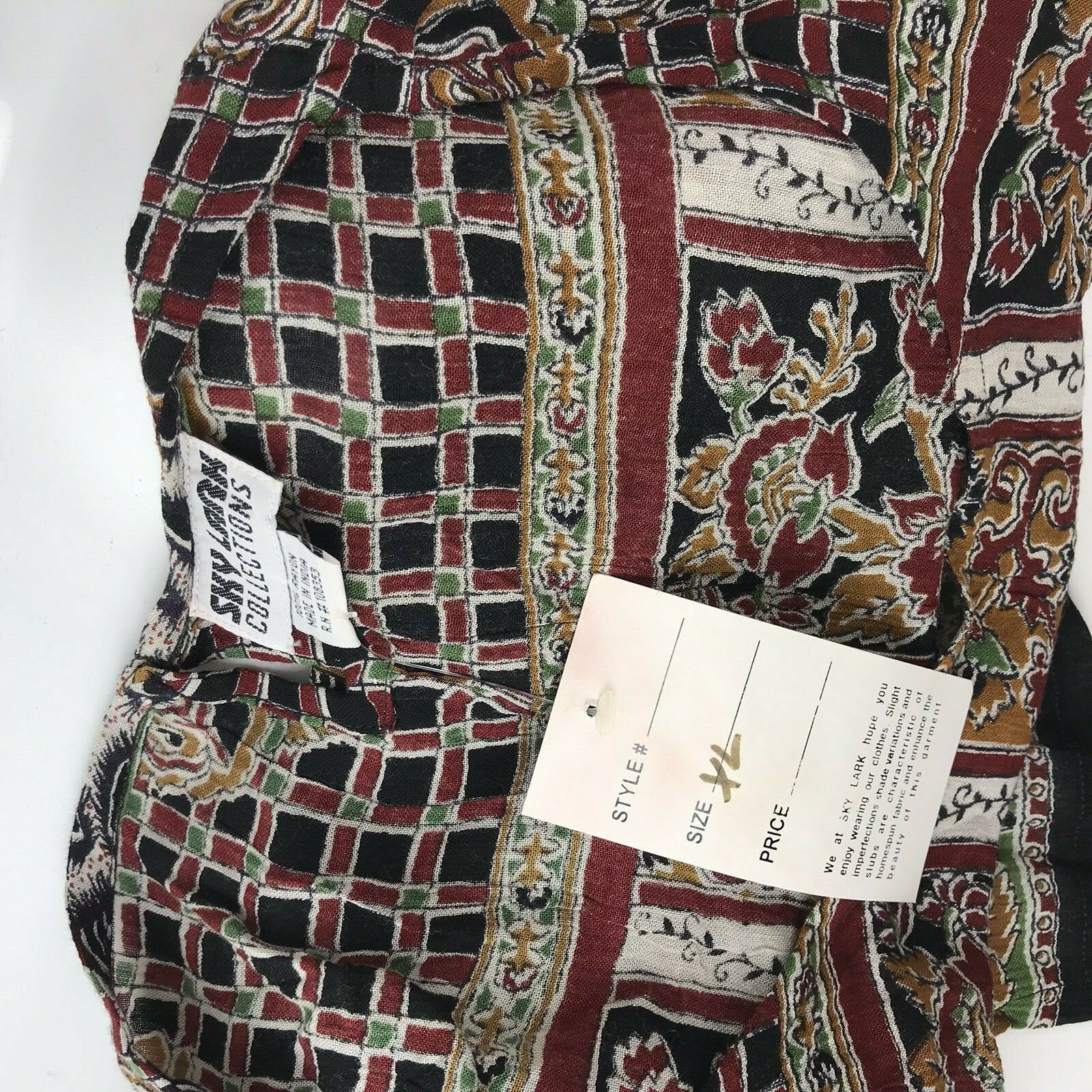VTG Blouse 90s Sky Lark Collection NOS Ethnic tribal Animal Elephant XL boho top