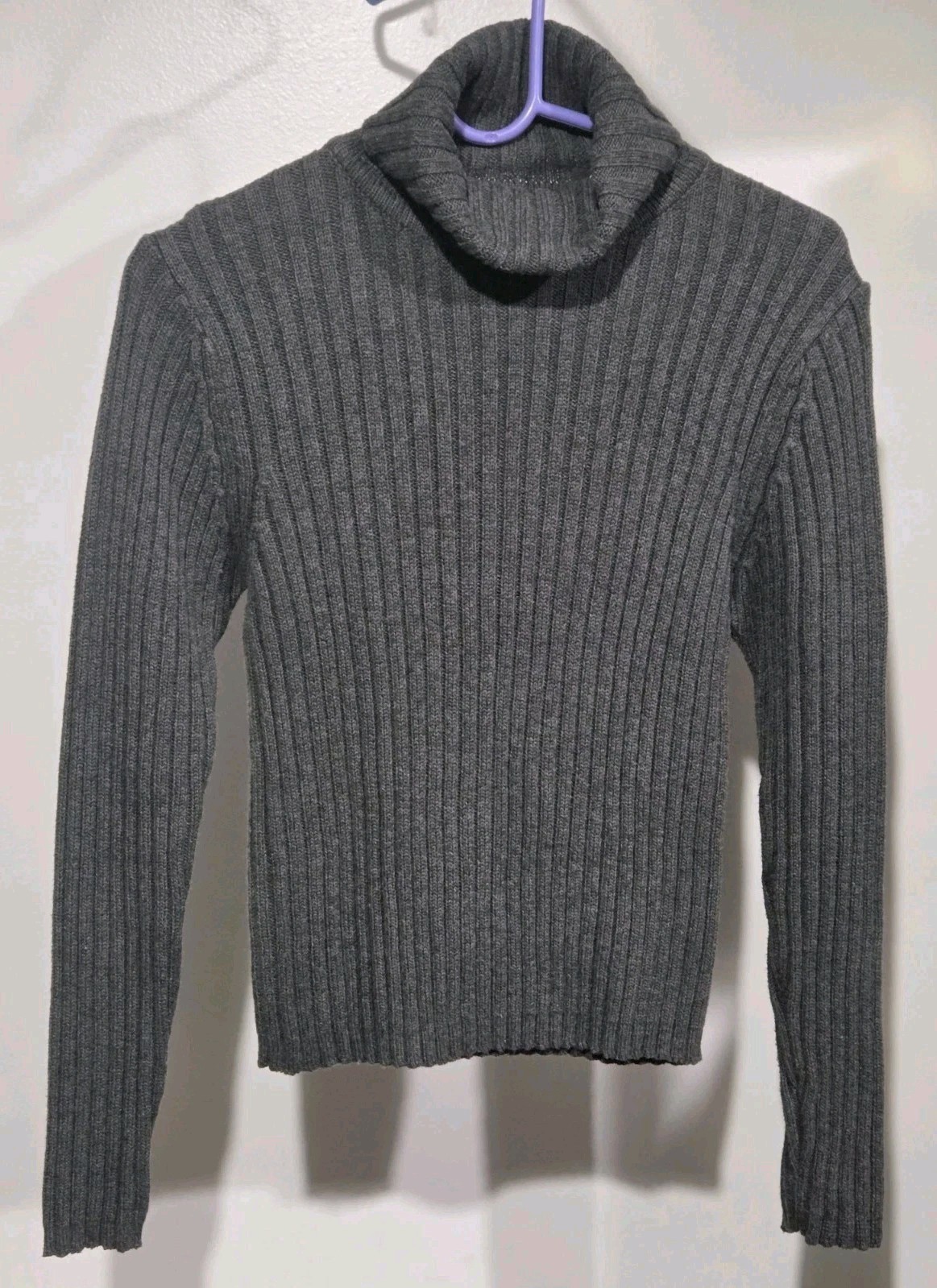 Jamie Scott Turtleneck Sweater Large Grey Womens Rib Knit 100% Cotton
