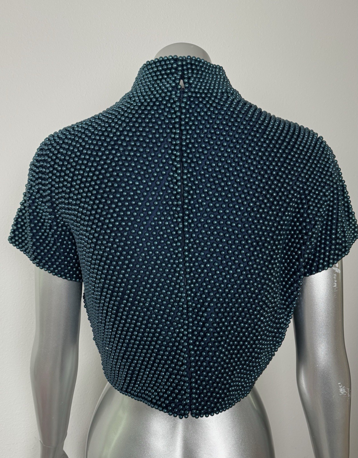 Vintage 80s VIE Victoria Royal Heavy Faux Pearl Beaded Mock Neck Blouse Top 10