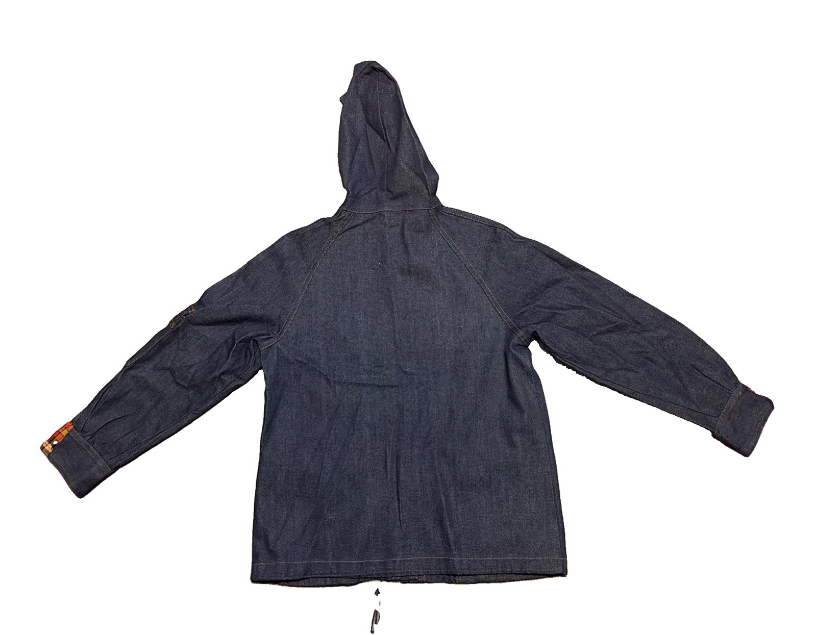 Vintage Denim Hoodie Jacket Parka Dark Indigo Blue Snap Button Womens L 70s 80s