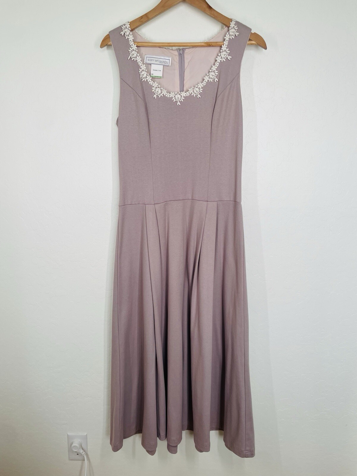 Vintage 80s Scott McClintock Dusty Mauve Cottage Midi Dress M Fit Flare Feminine