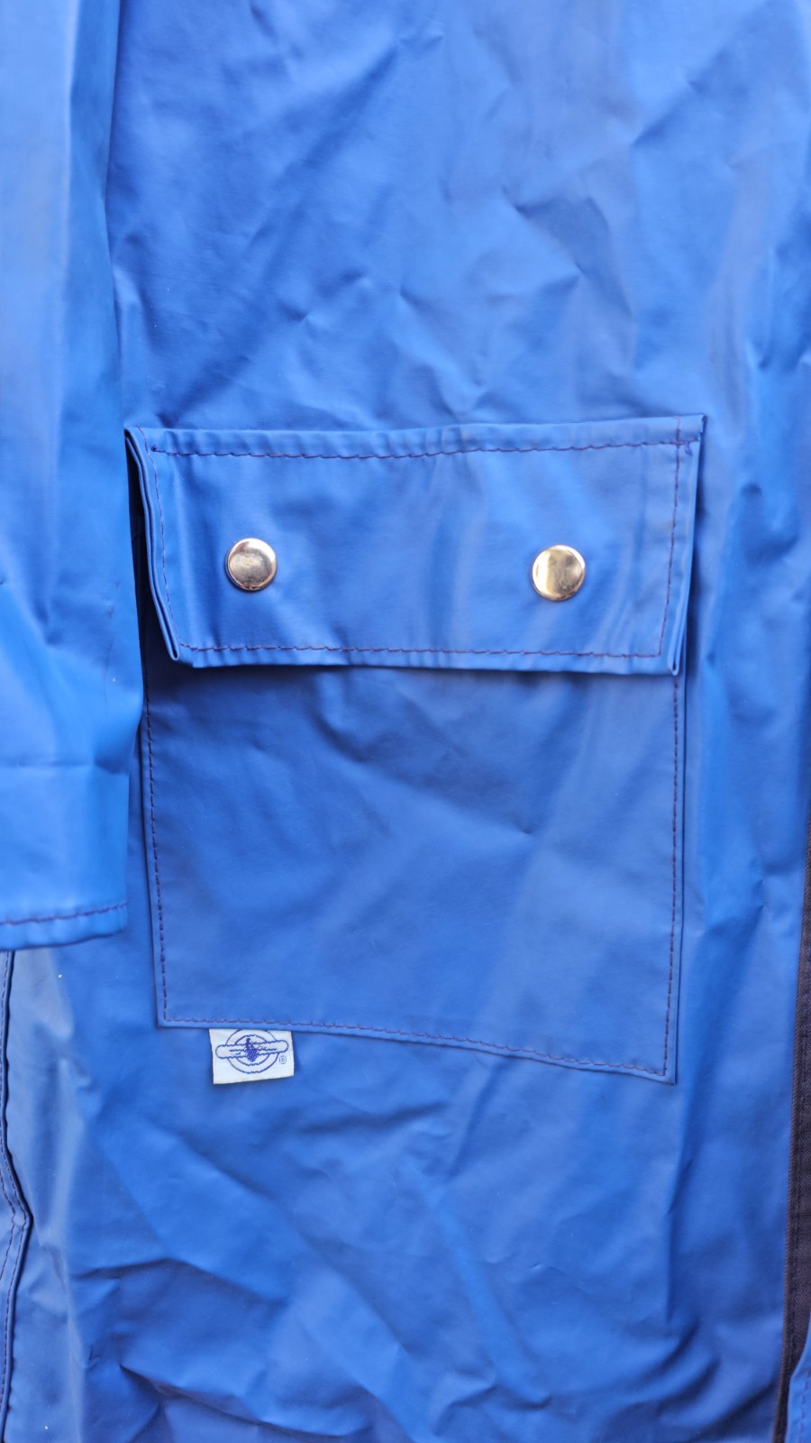 VTG Rain Coat Size Large Charles River Apparel Blue Hooded Rayon Vinyl SIZE 16