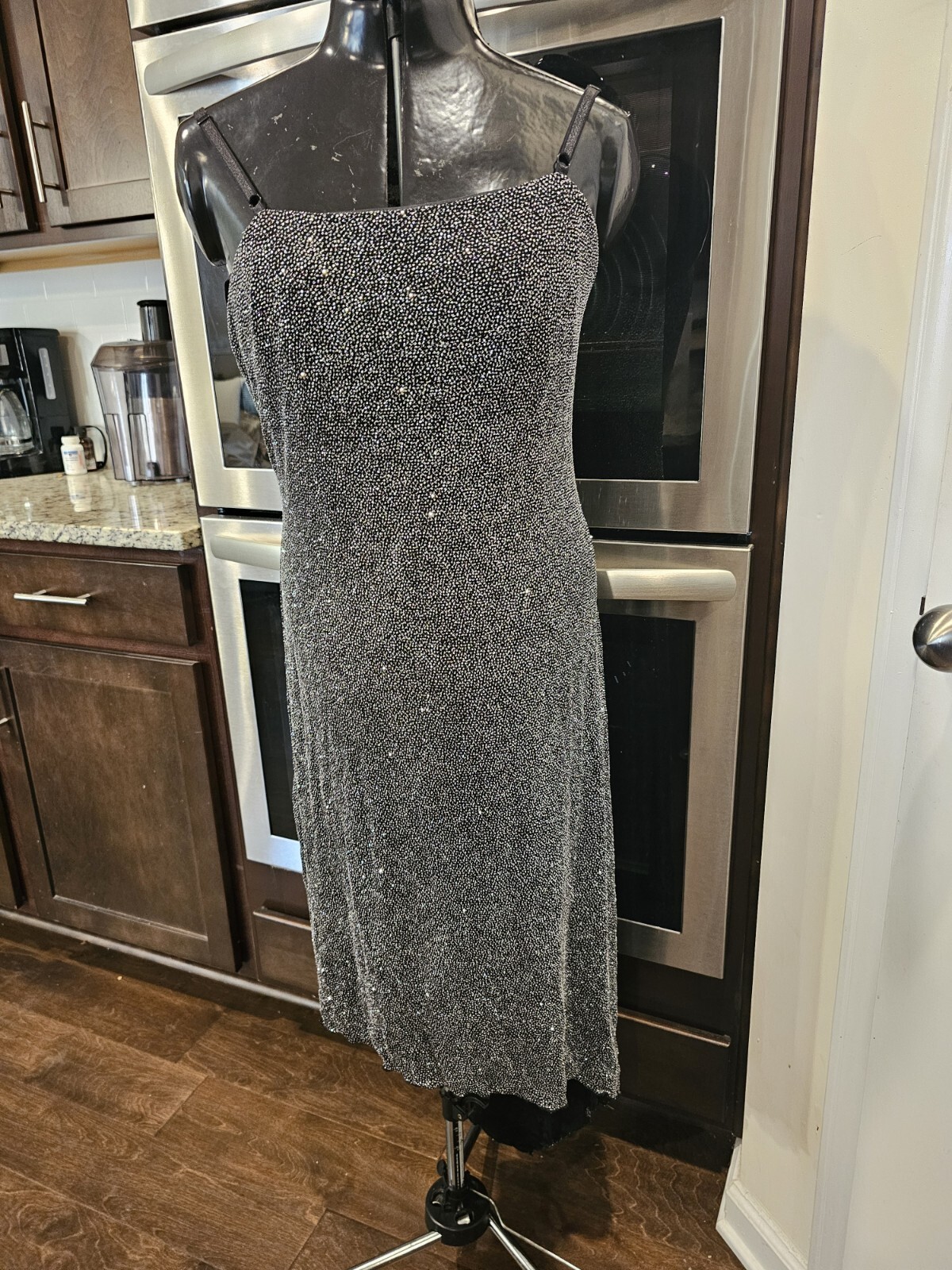 Vintage Jodi Kristopher Black And Silver Stretchy 80’s Sleeveless Dress Medium