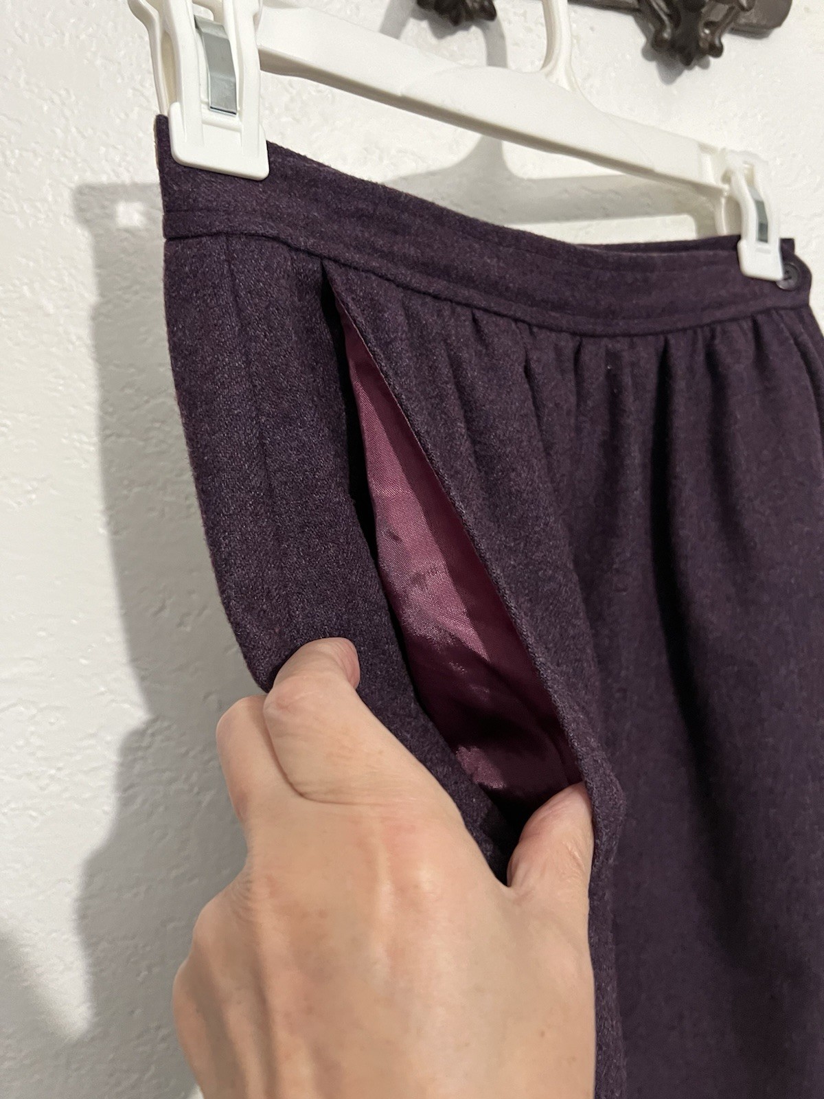 Vtg Sm Wool Skirt Suit Plum Purple Blazer Midi Skirt 2 Piece Set
