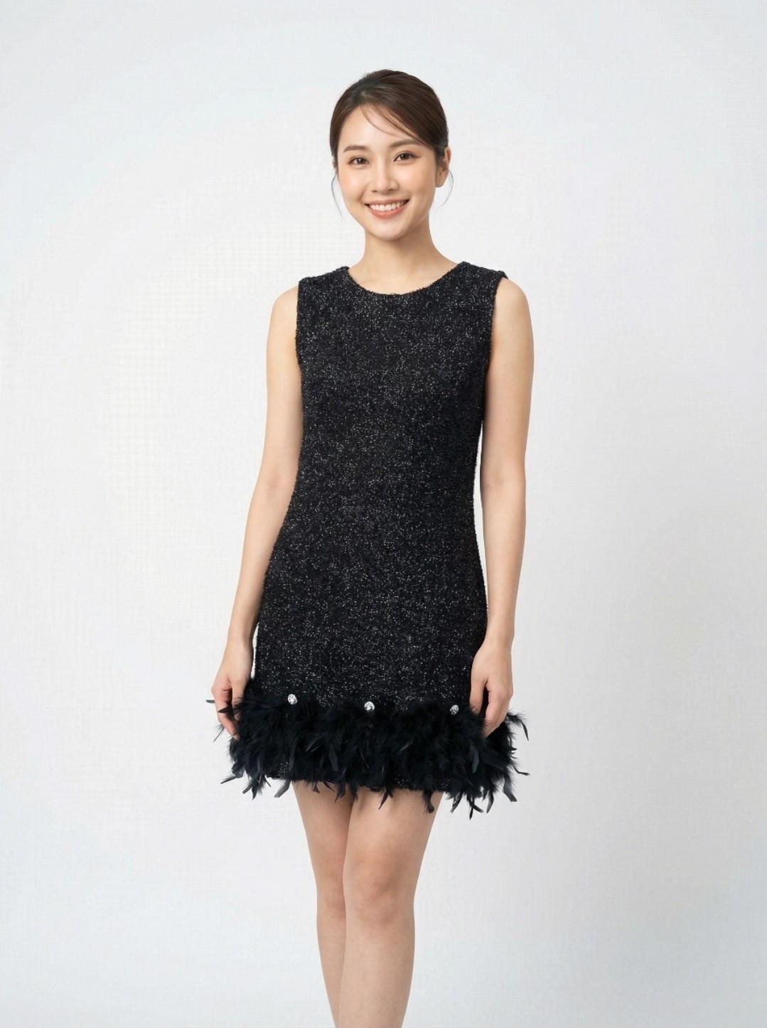 VINTAGE 60S 70S MARIBOU TRIM SPARKLE FLAPPER DRESS COSTUME SZ M L 8 10 12