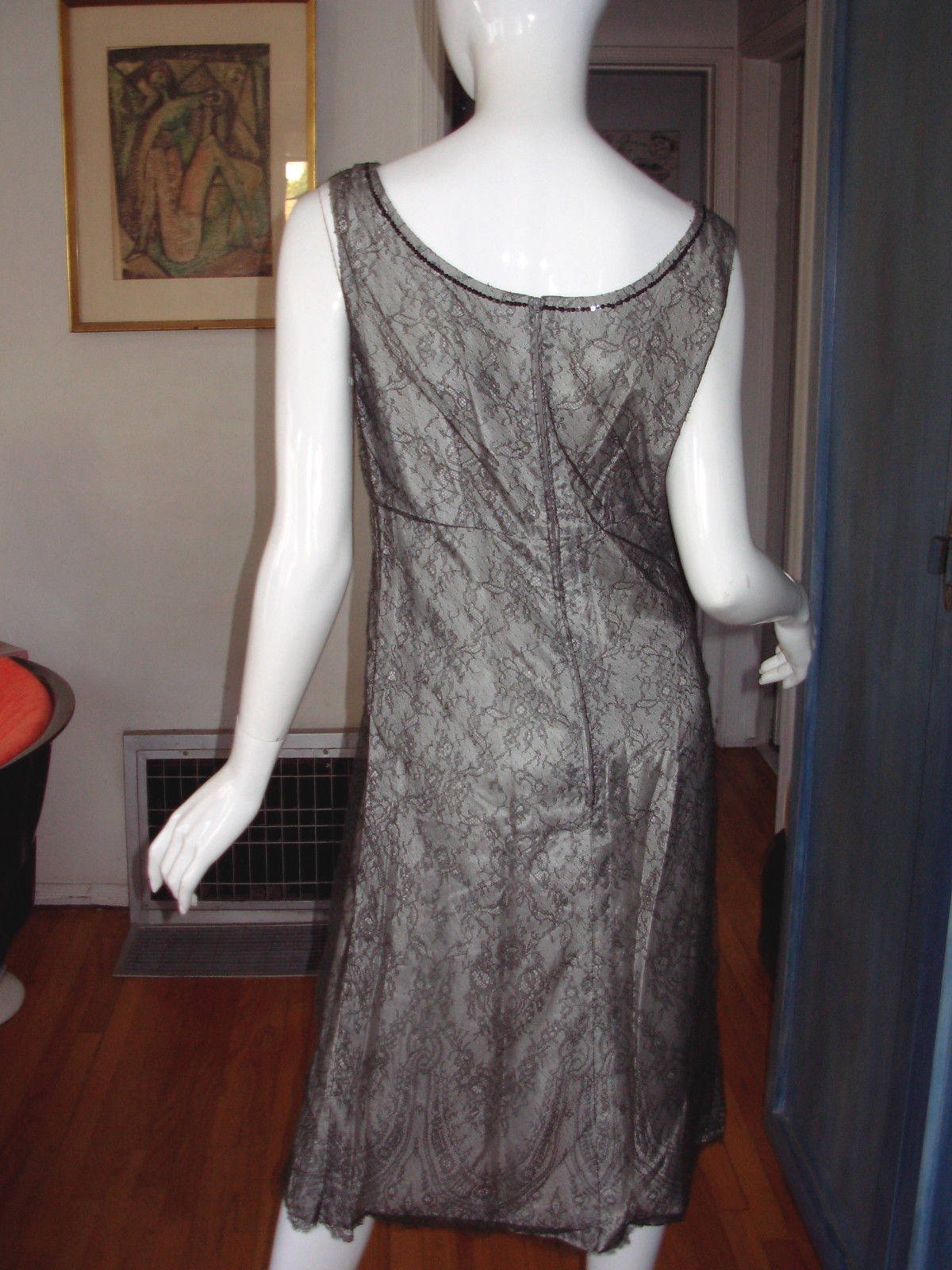 Vtg 50s 60s MOLSTAD & CO Dress 42 M Foral LACE Beaded JEWEL WIGGLE COCKTAIL Rare