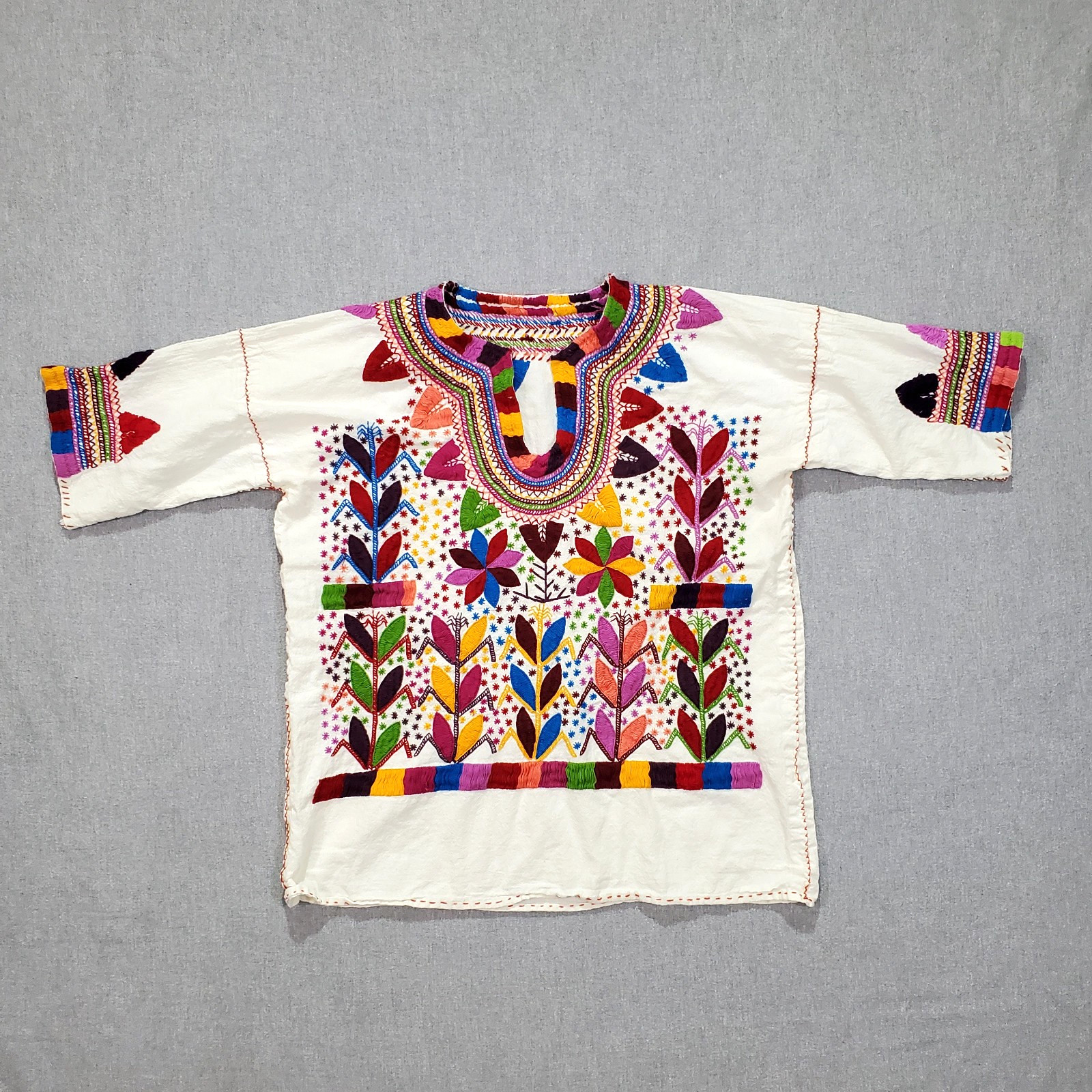 Vintage Handmade Embroidered Mexican Ethnic Cotton Blouse Boho Folk Top