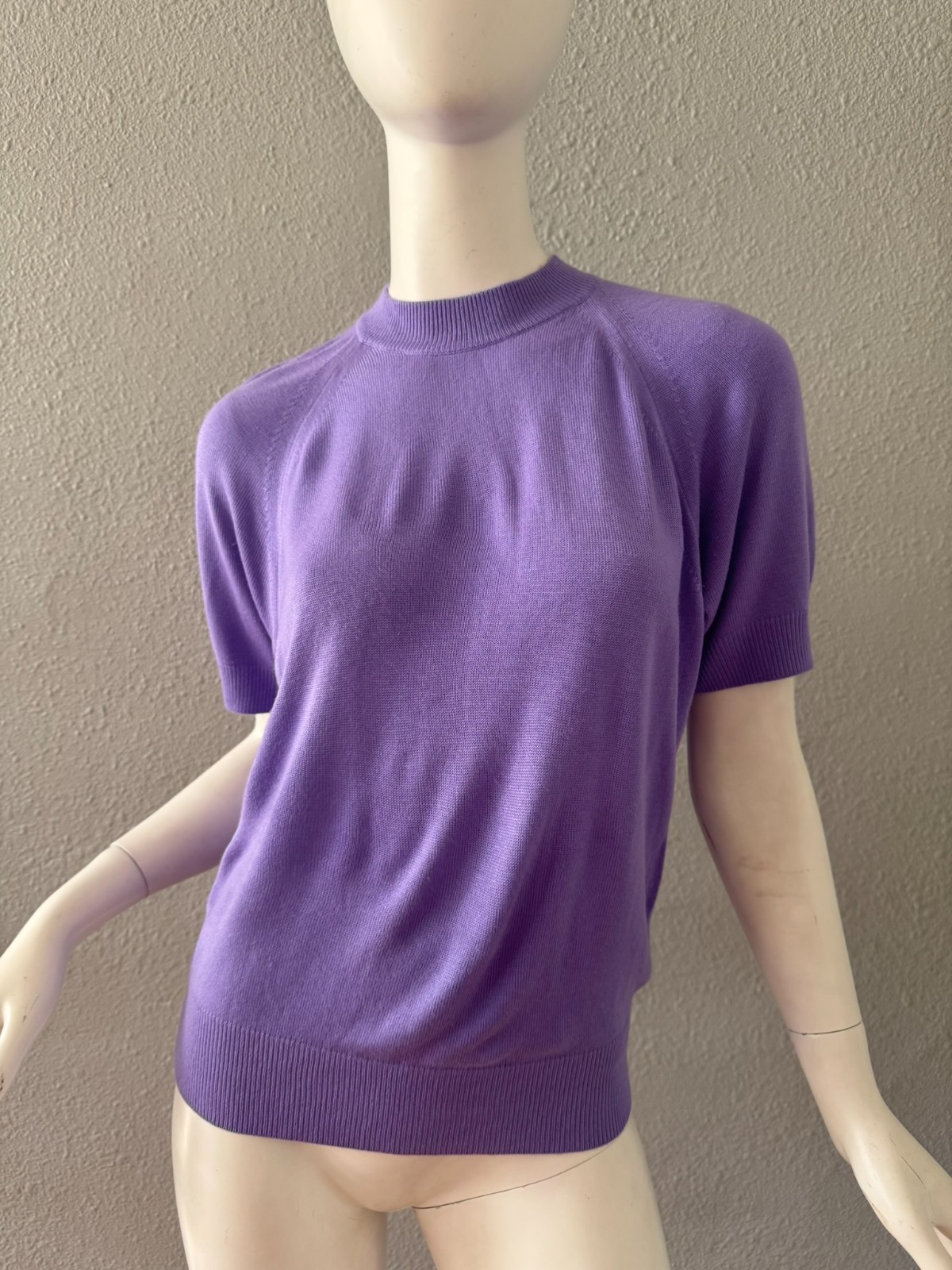 Vintage 70s Lavender Purple Mock Knit Pullover Sweater Top S