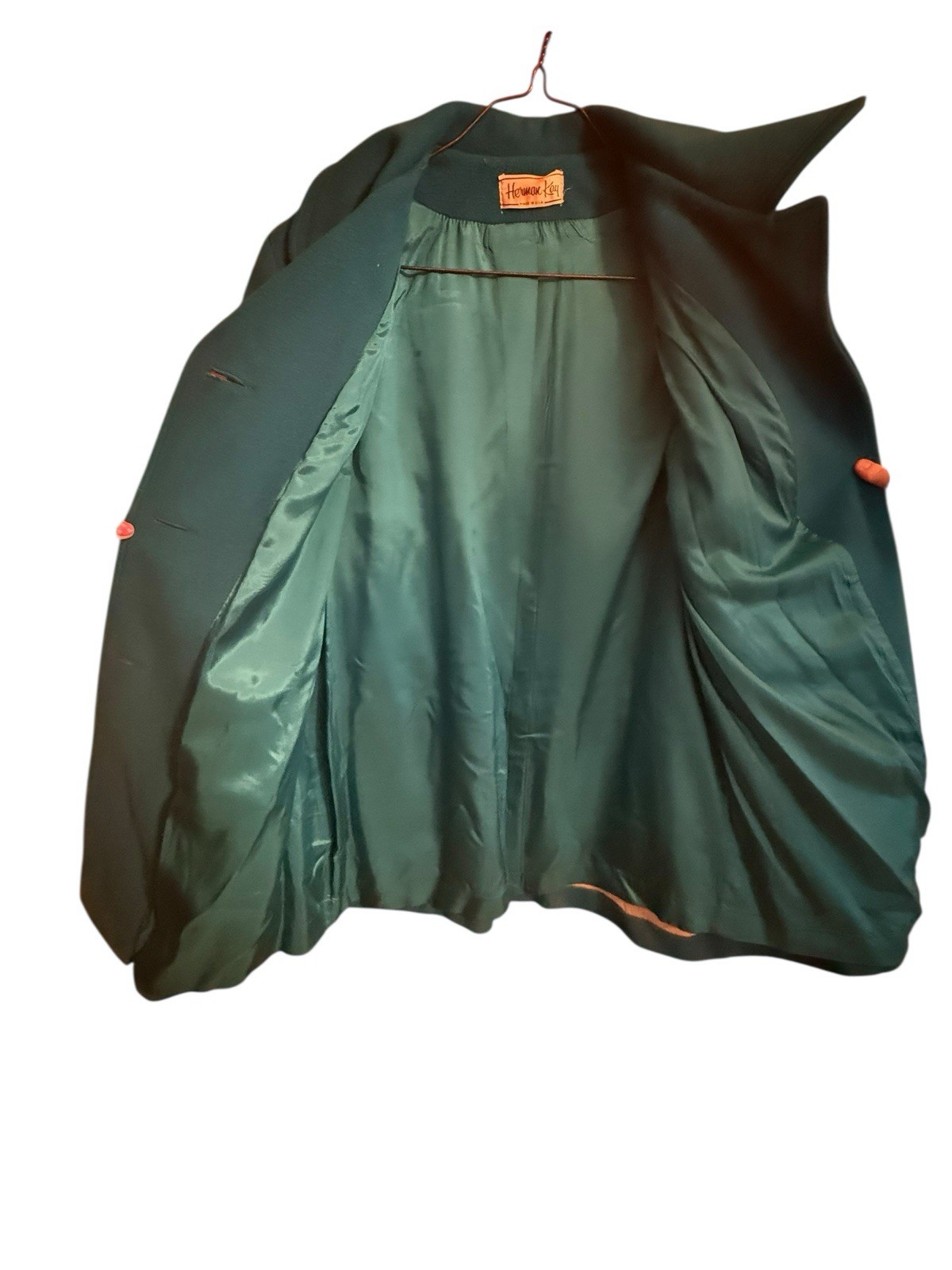 Vintage Teal Peacock Blue Car Coat Women’s XL/2X 80% Wool Satin Lined READ