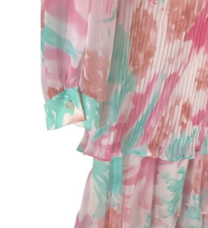 LISA MICHAELS Floral Watercolor Pastel Vintage 80s Dress Size 10 Made In USA