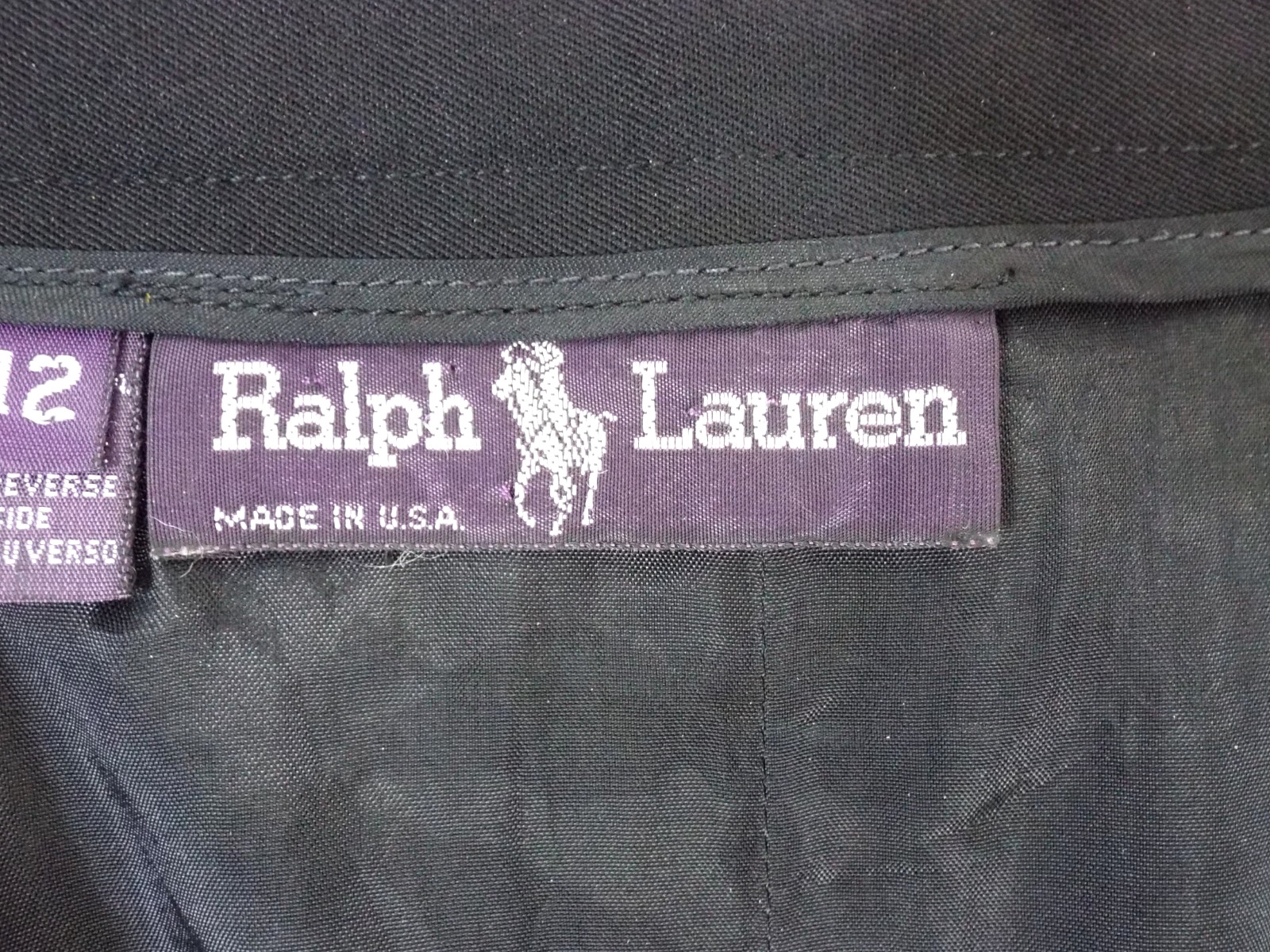 Vintage 1990s Ralph Lauren Black Wool Skirt Size 12 Lined Pockets Purple Label