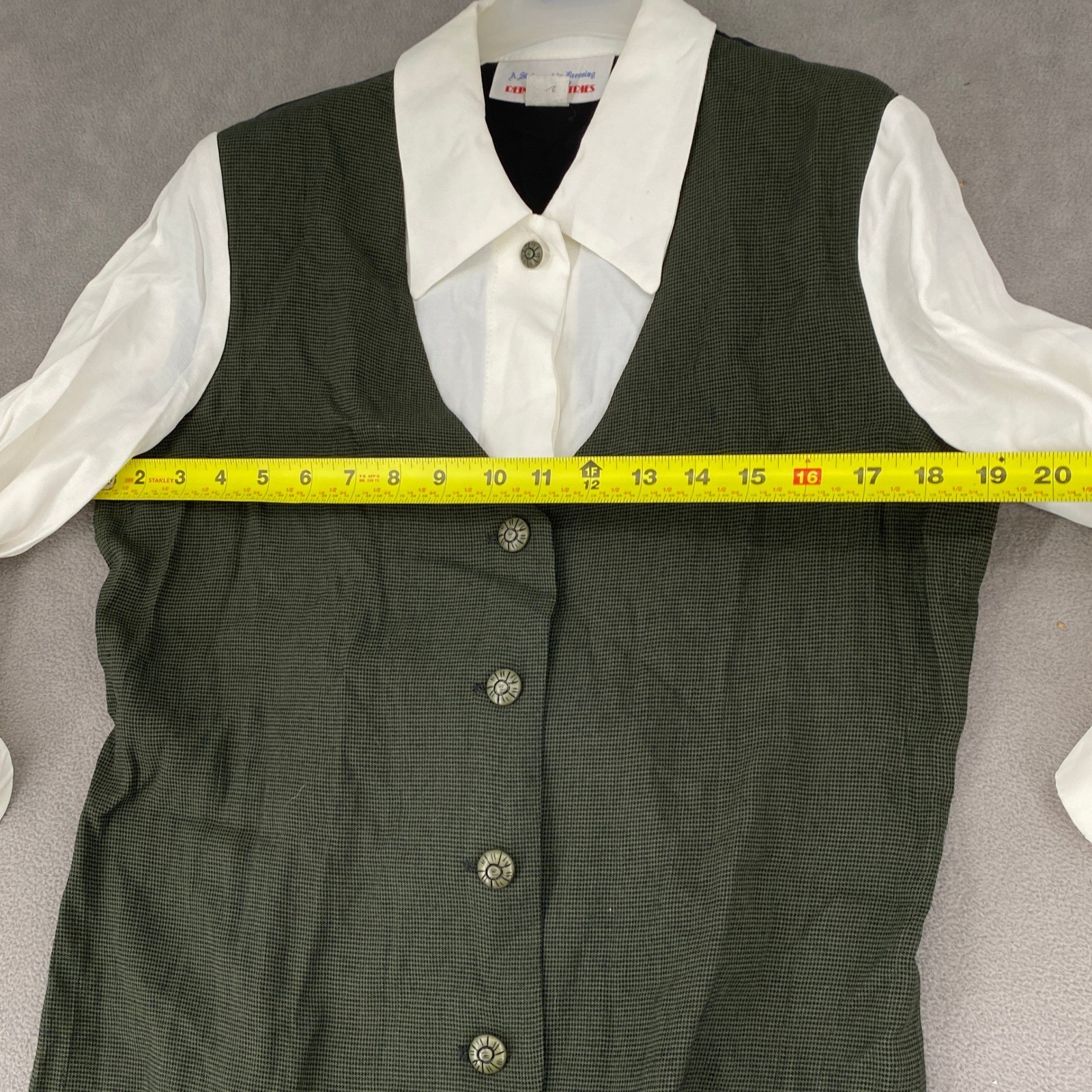 Vintage Reina Industries Green Houndstooth Vest Layered Shirt Top 10P USA Made
