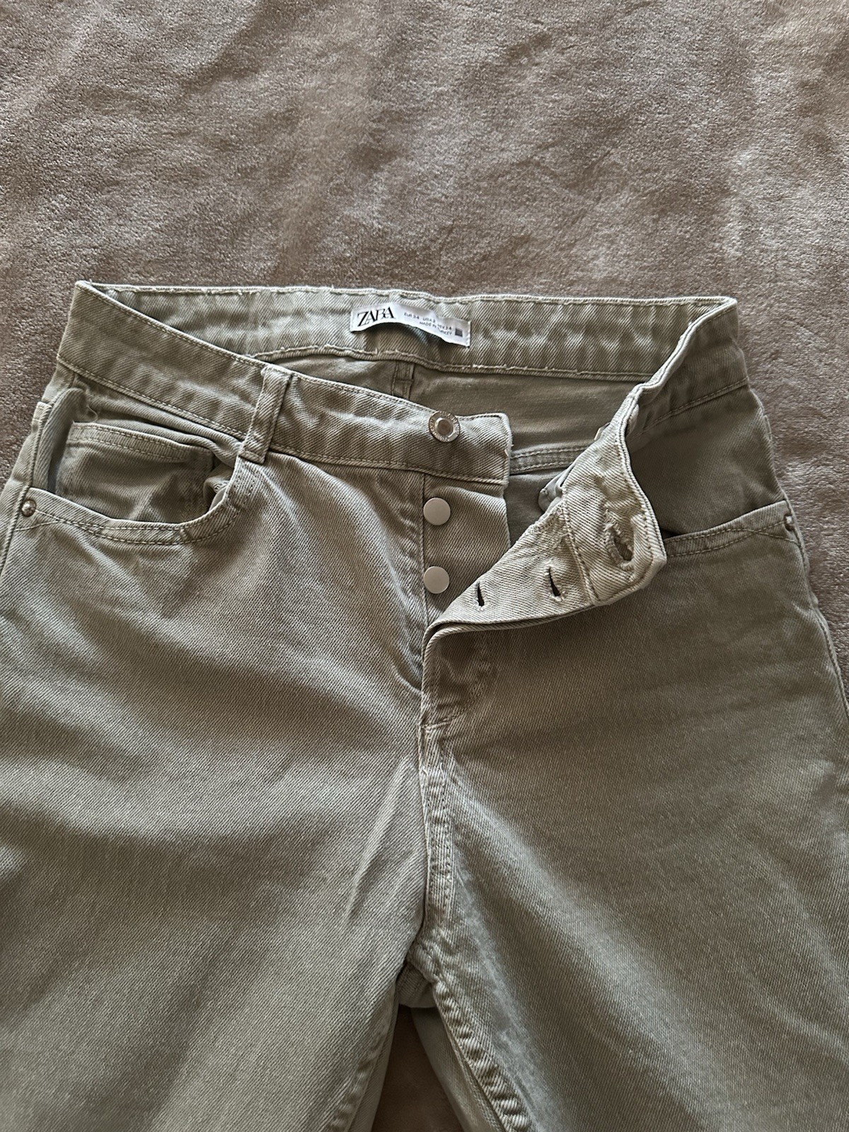 ZARA High-Waisted Straight Leg Jeans Beige Taupe Size US 2 EUR 34