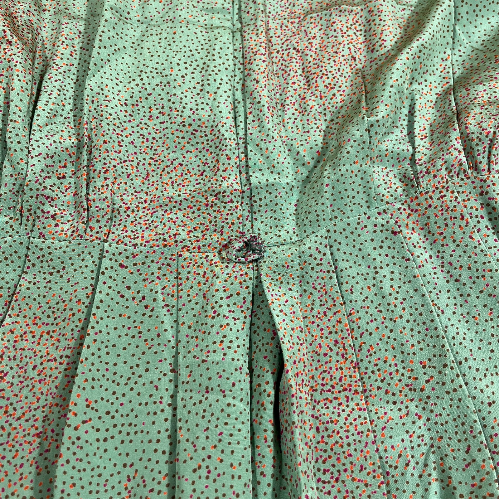 Vintage 70s Italian Como Silk Midi Dress Teal Whimsygoth Abstract Print Size L