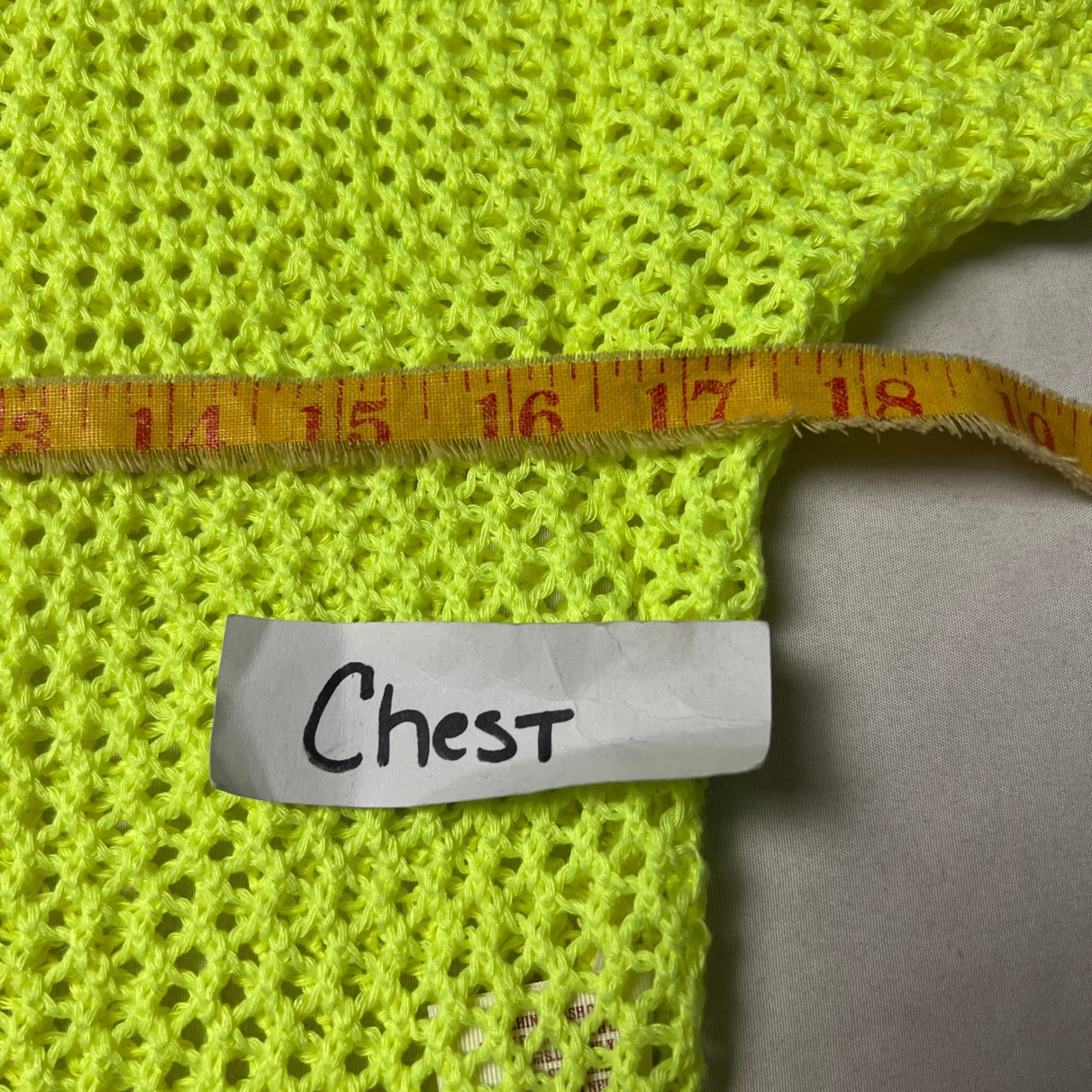 Vtg Two One Two Street Wear Arizona Y2K Neon Yellow Crochet Knit Top Valley Girl