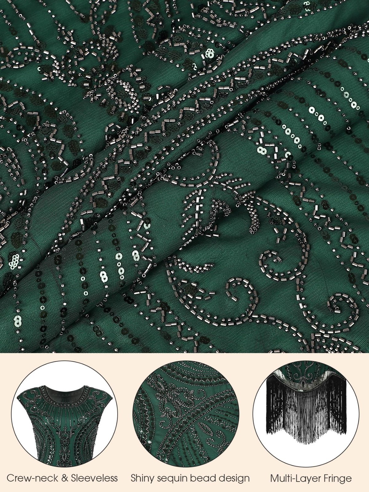 1920s Women’s Flapper Dress Great Gatsby Sequin Fringed Roaring 20s Cocktail Out