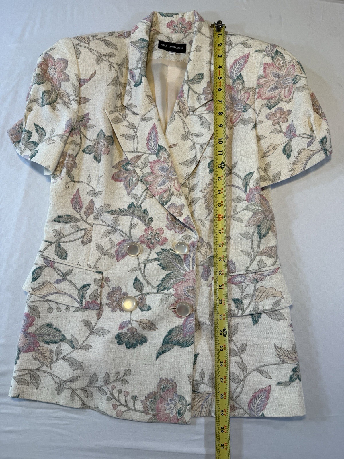 Vintage Suitables Floral Blazer Jacket Women’s 12 Short Sleeve Double Breasted